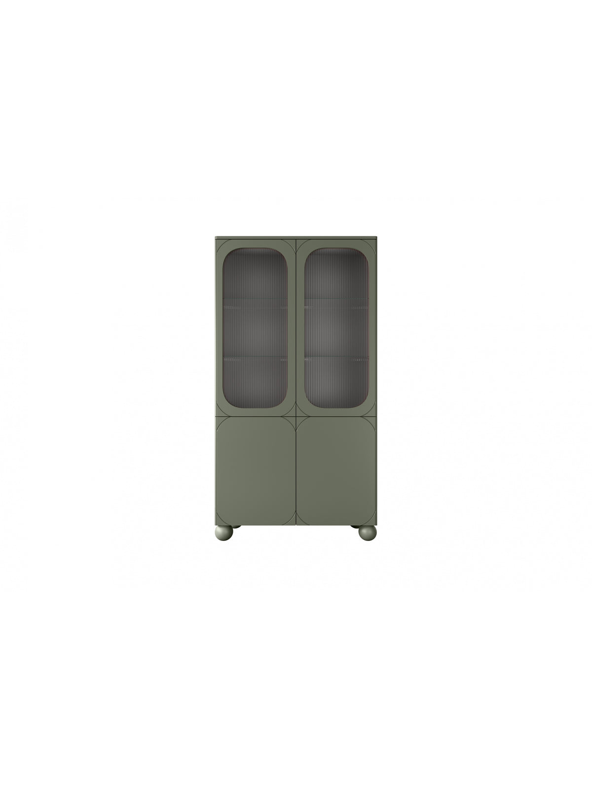 Vitrină Sonatia II 100 cm cu patru uși, culoare măslinie, front mat și sticlă decorativă