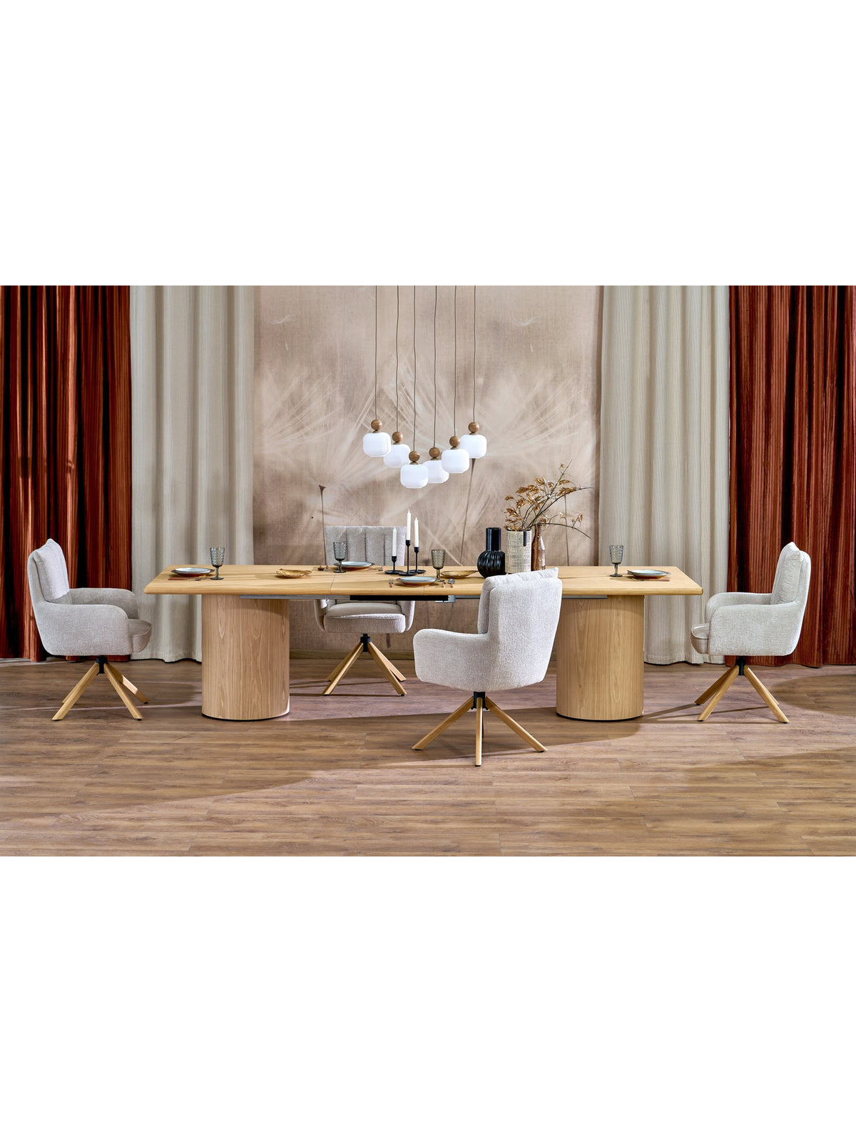 Masă dreptunghiulară extensibilă Tovira 200-300x100 cm cu blat și picioare din stejar natural
