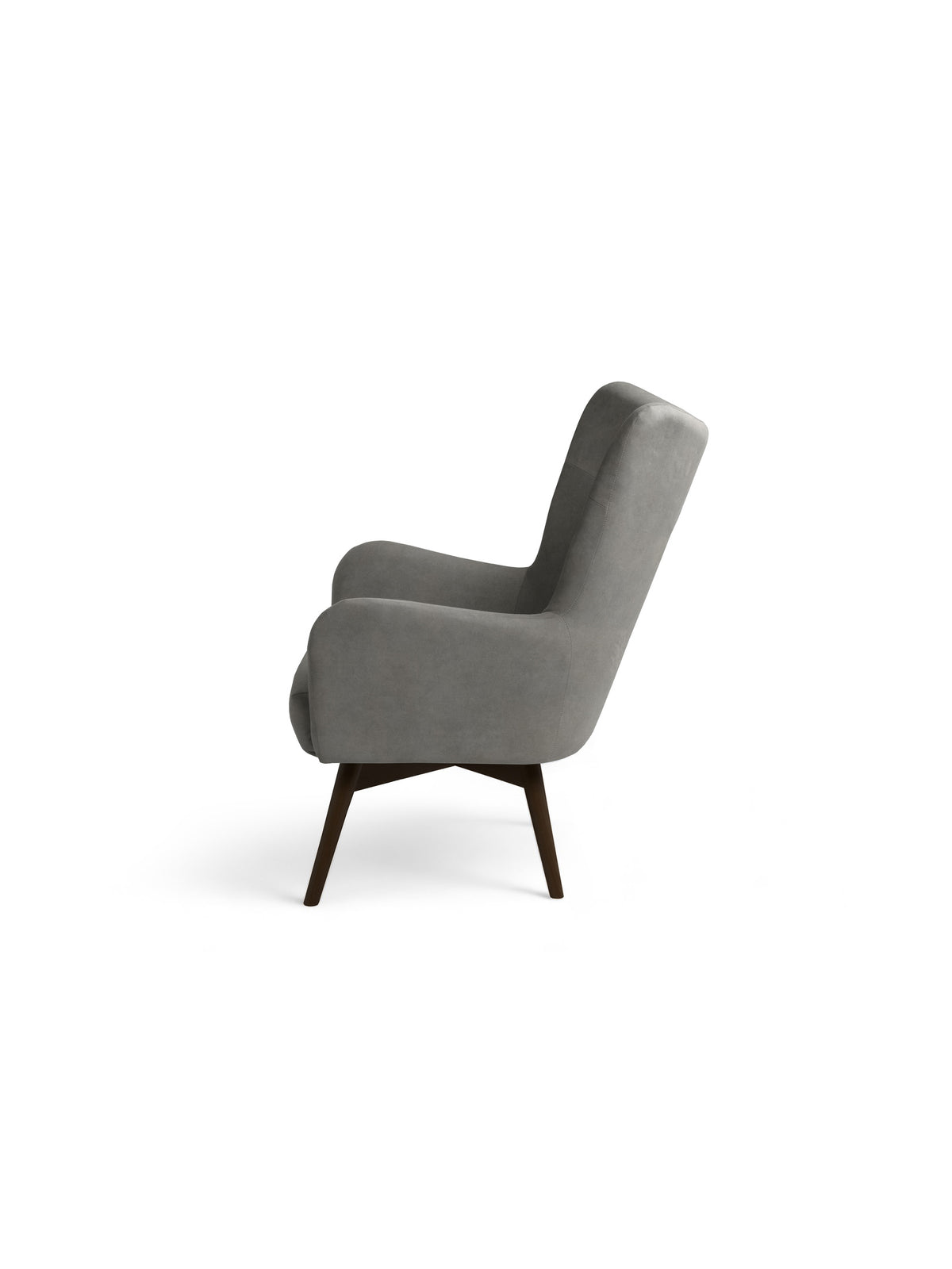 Fotoliu Uszak Scandinav Nordic gri catifea ușor de curățat Cloud 87 vedere laterală picioare wenge