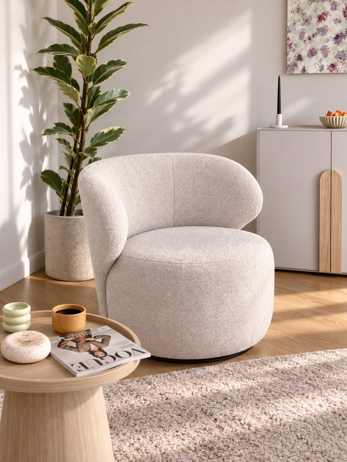 Fotoliu de relaxare Cocoon obrotowy - bezowa boucle Catch Me 02