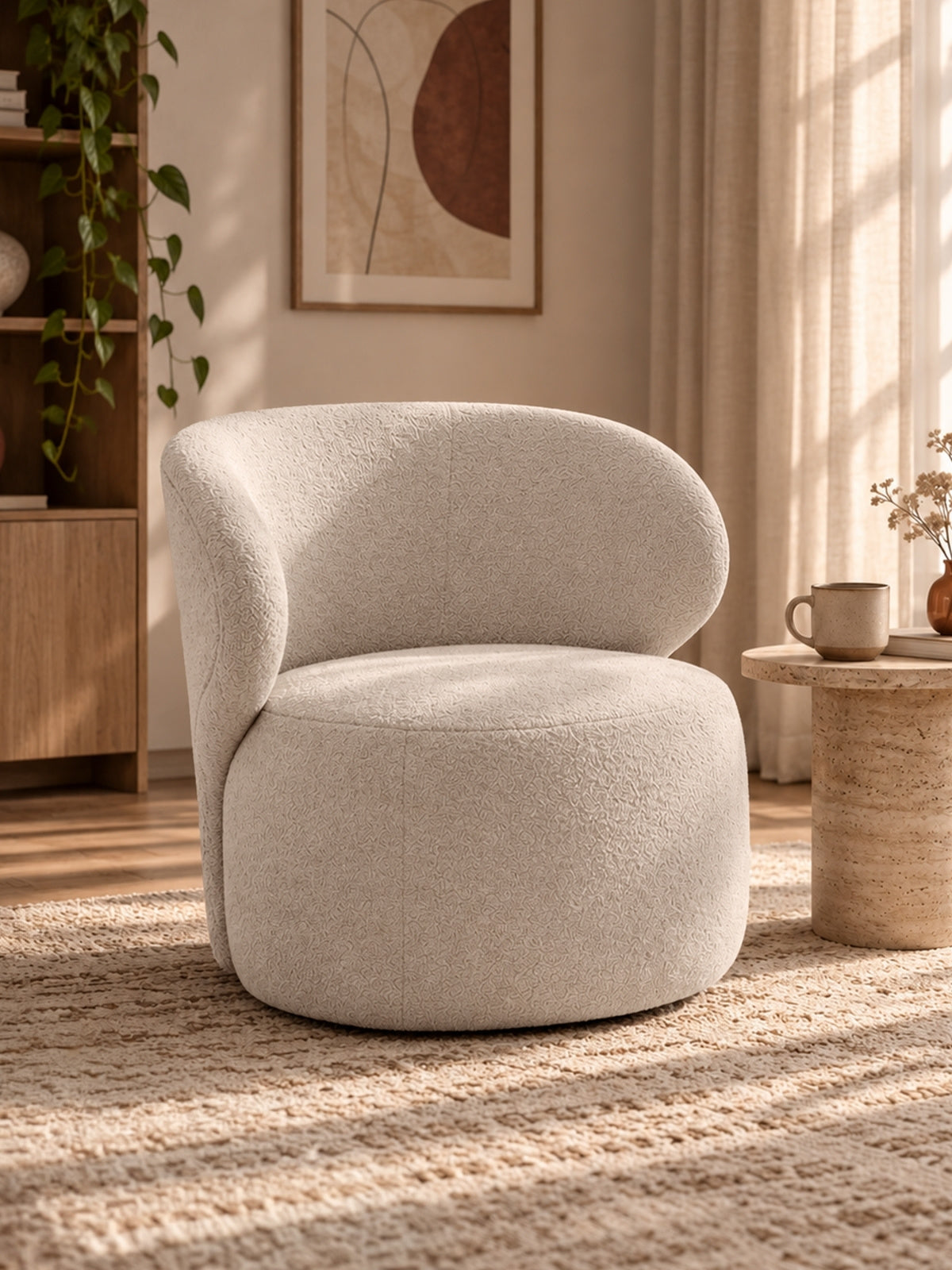 Fotoliu de relaxare Cocoon obrotowy - bezowa boucle Catch Me 02