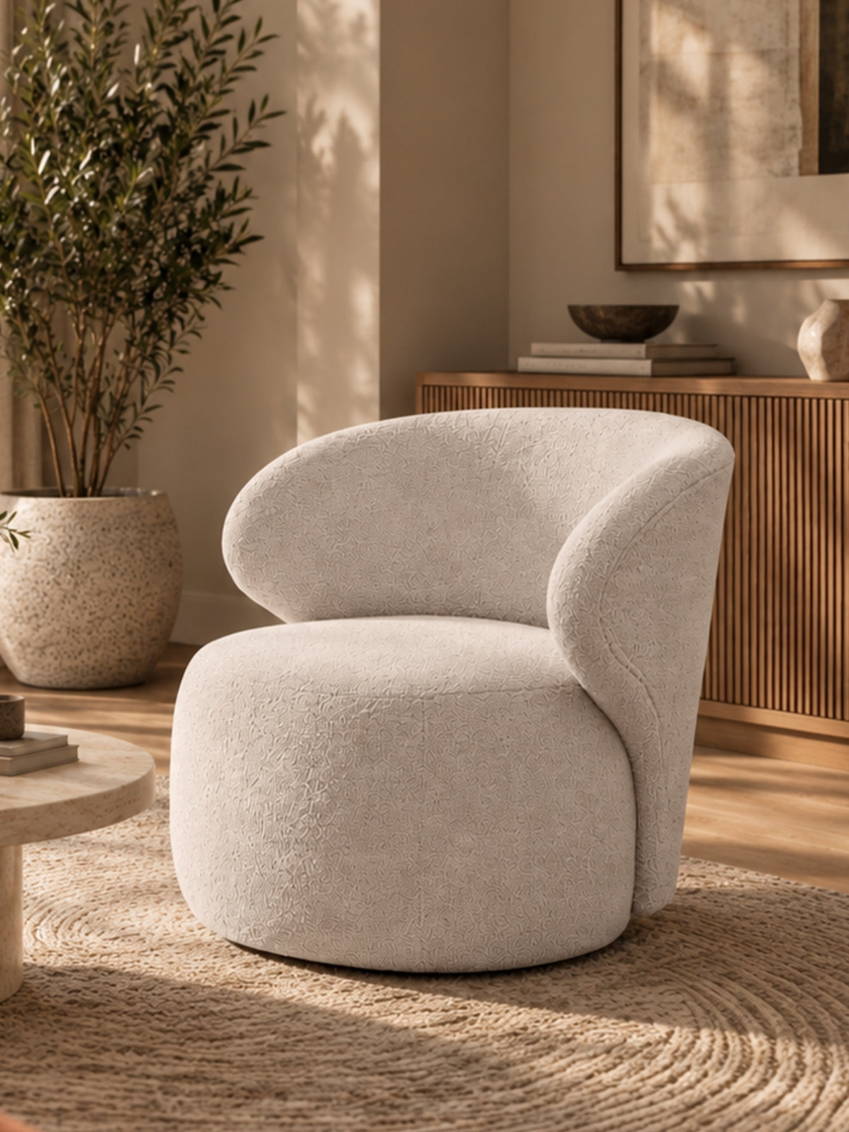 Fotoliu de relaxare Cocoon obrotowy - bezowa boucle Catch Me 02
