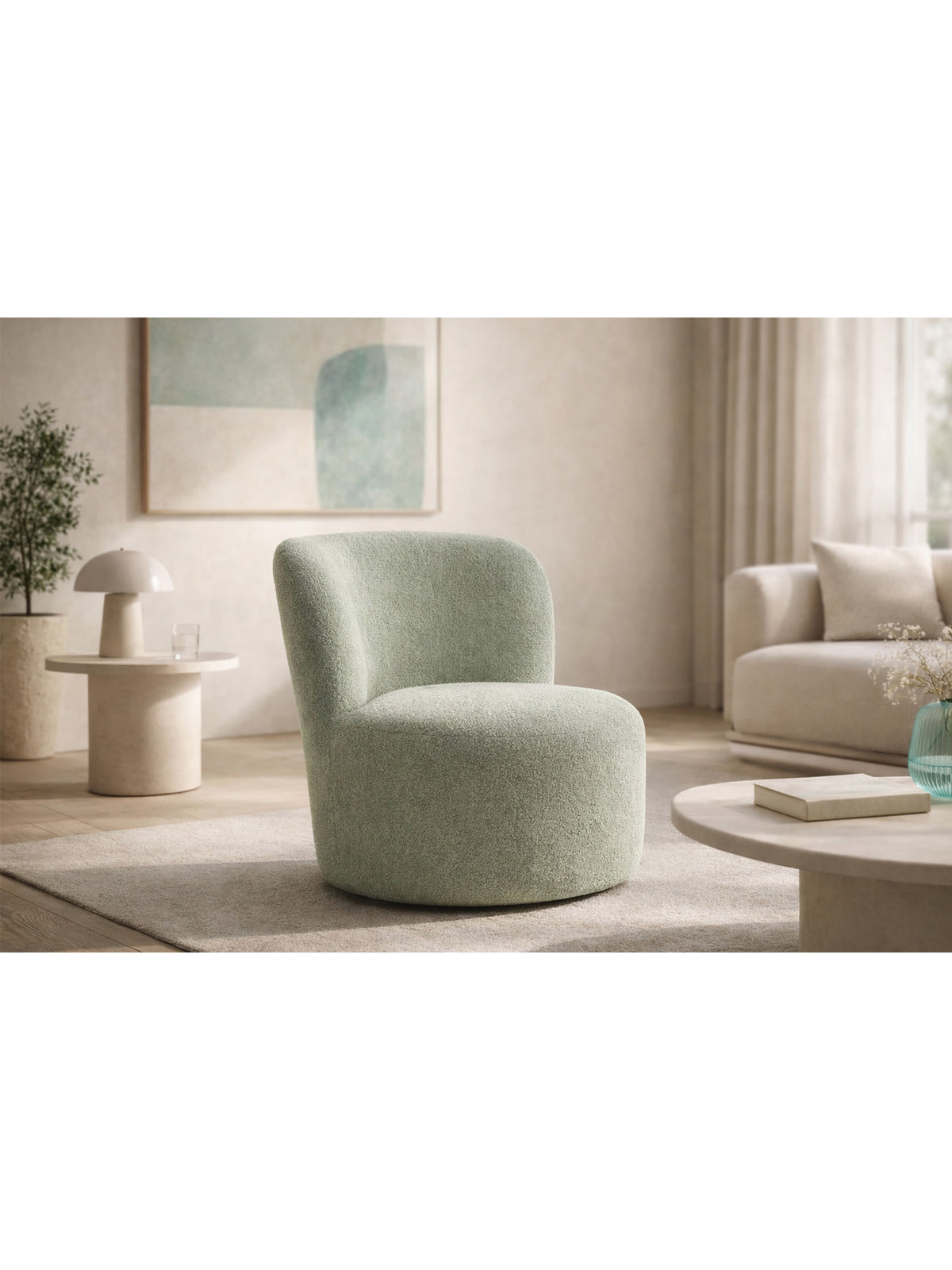 Fotoliu relaxant Hygga rotativ în material verde boucle Catch Me 13, vedere frontală