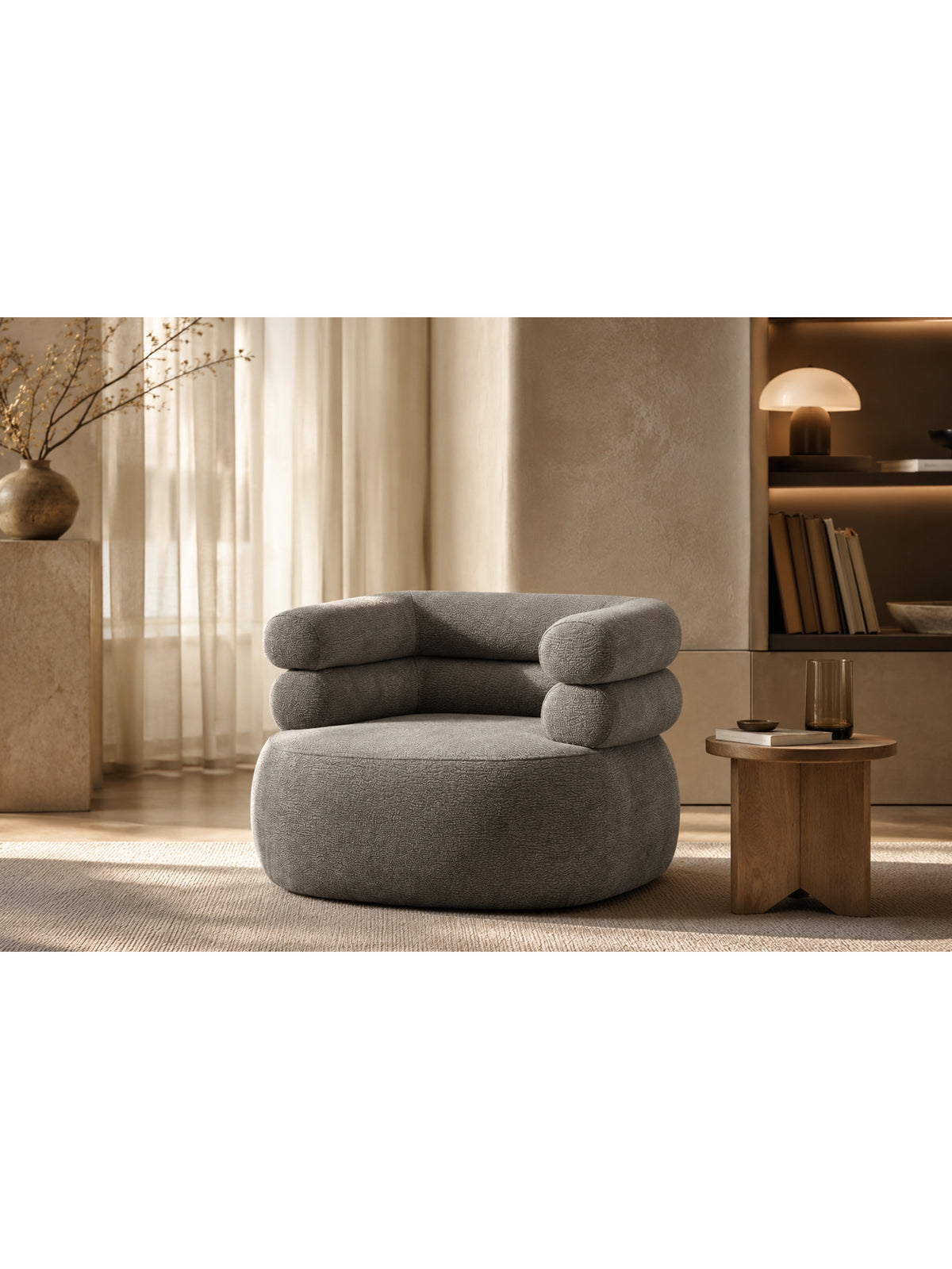 Fotoliu de relaxare Melos rotativ, material Dress Me 03 maro szenil, vedere completă a fotoliului