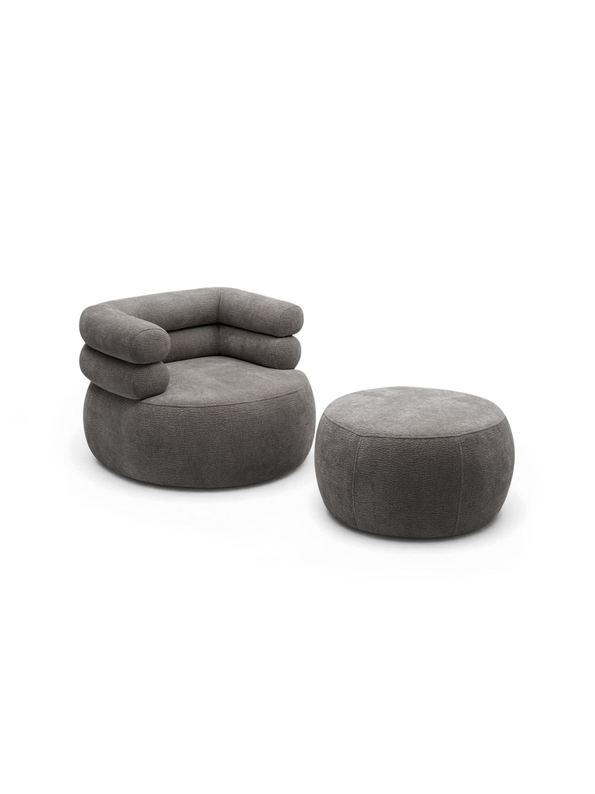Fotoliu relaxant Melos rotativ cu otoman în material maro szenil Dress Me 03, vedere frontală