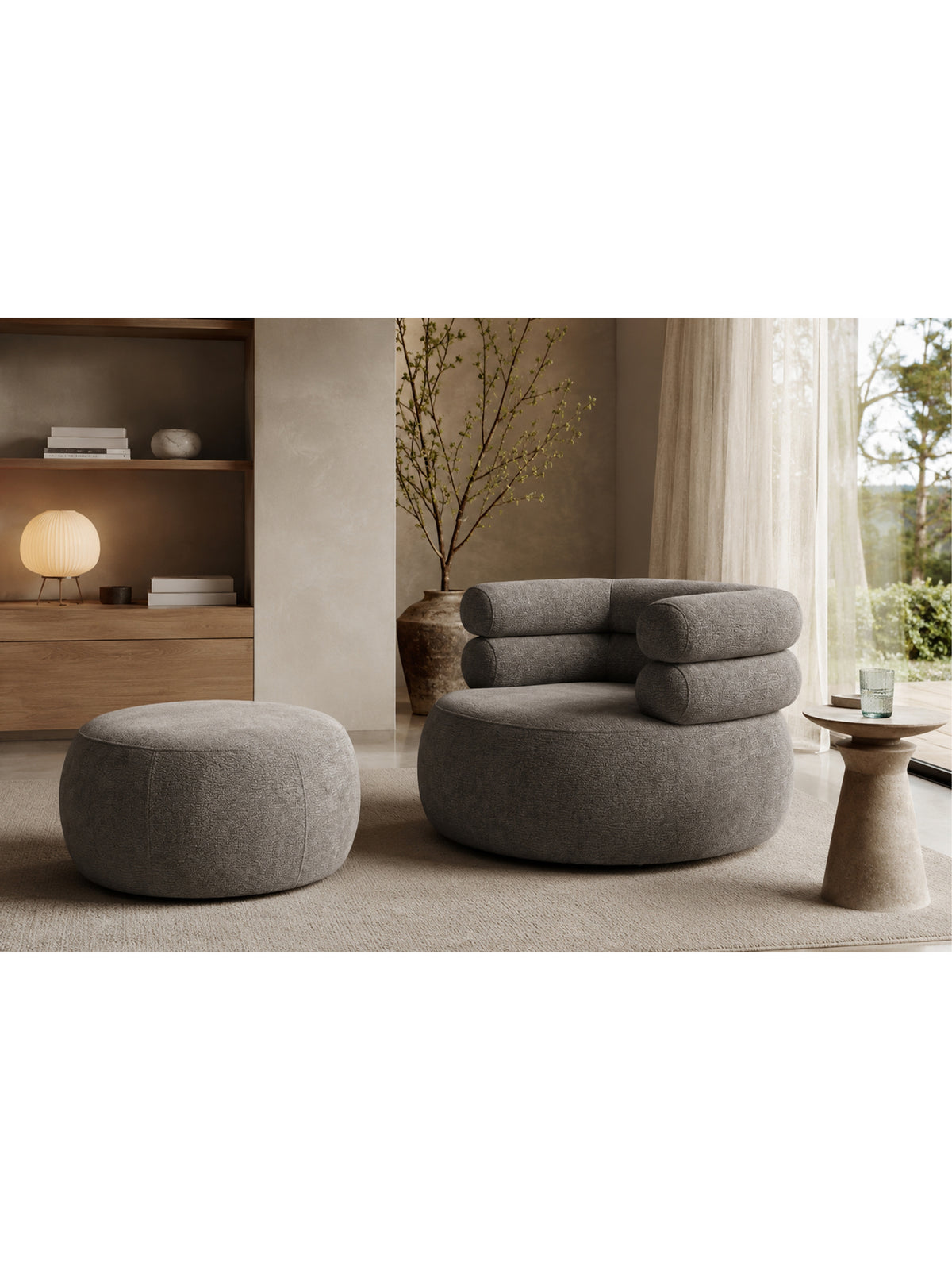 Fotoliu de relaxare Melos rotativ cu taburet maro chenil Dress Me 03 stil modern