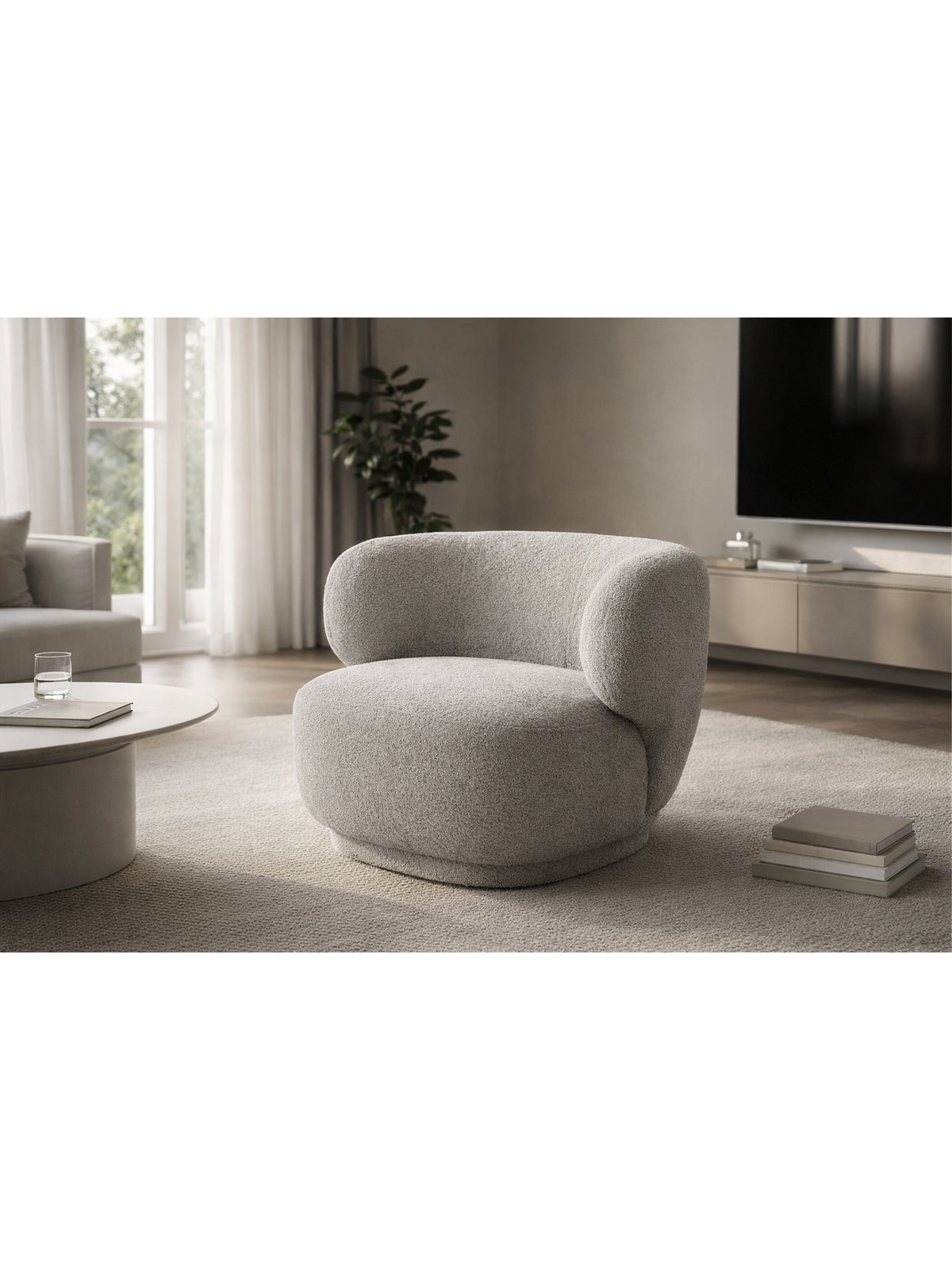 Fotoliu relaxant Skindi din material boucle gri Catch Me 24, vedere frontală