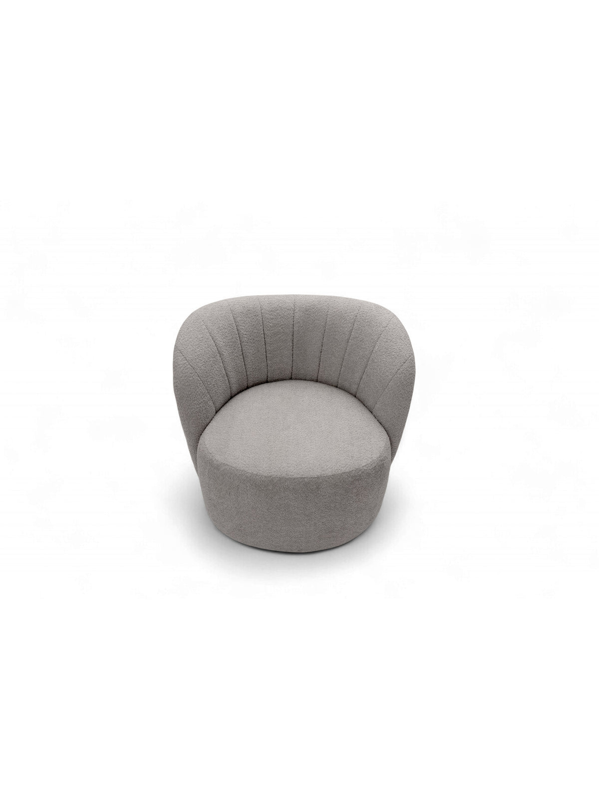 Fotoliu relaxare Soya gri din material boucle, spătar rotund, vedere din față