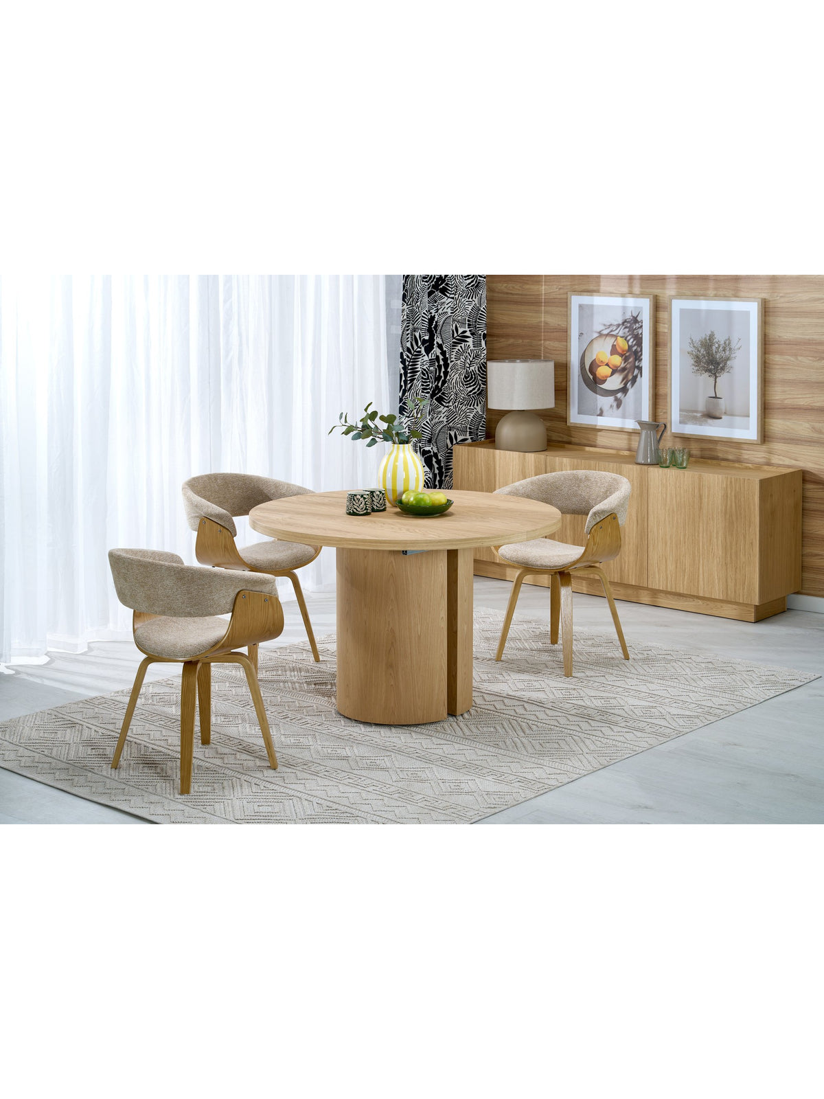 Masă rotundă Ulvane extensibilă 120-200 cm, stejar natural