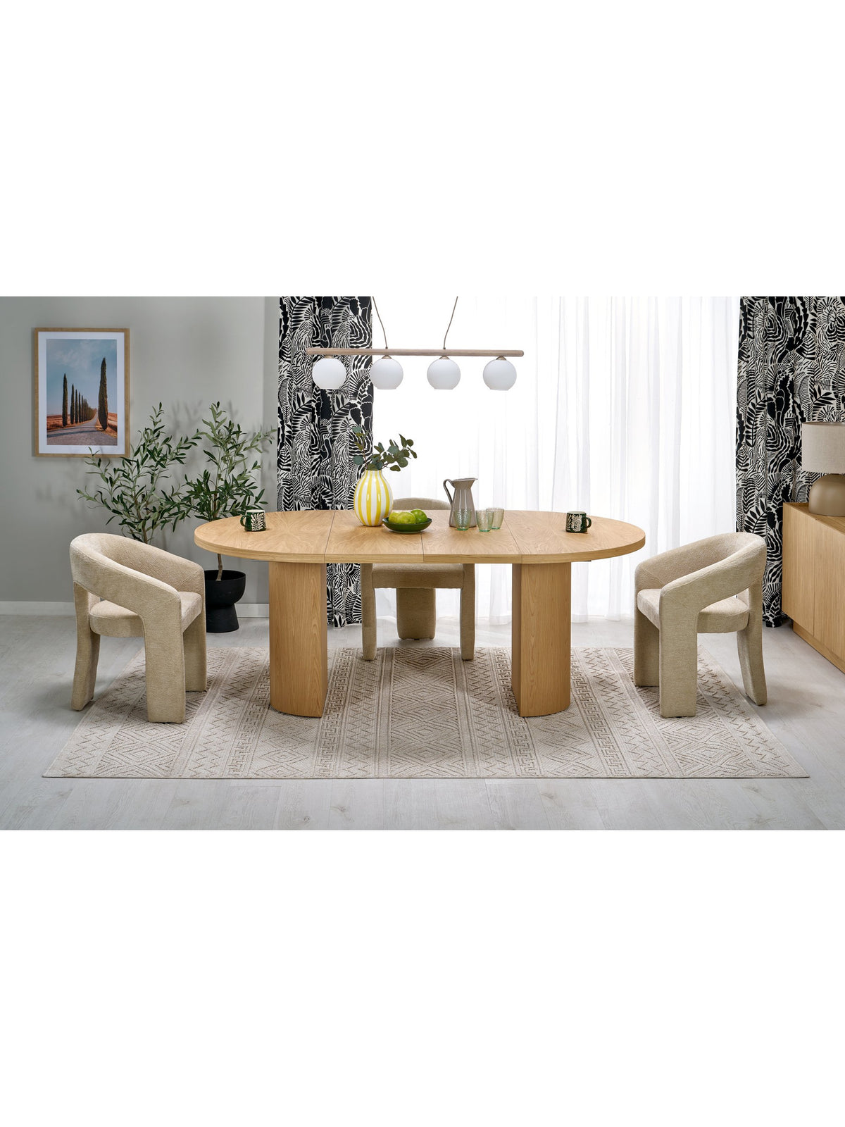 Masa rotundă Ulvane extensibilă 120-200x120 cm stejar natural cu blat laminat