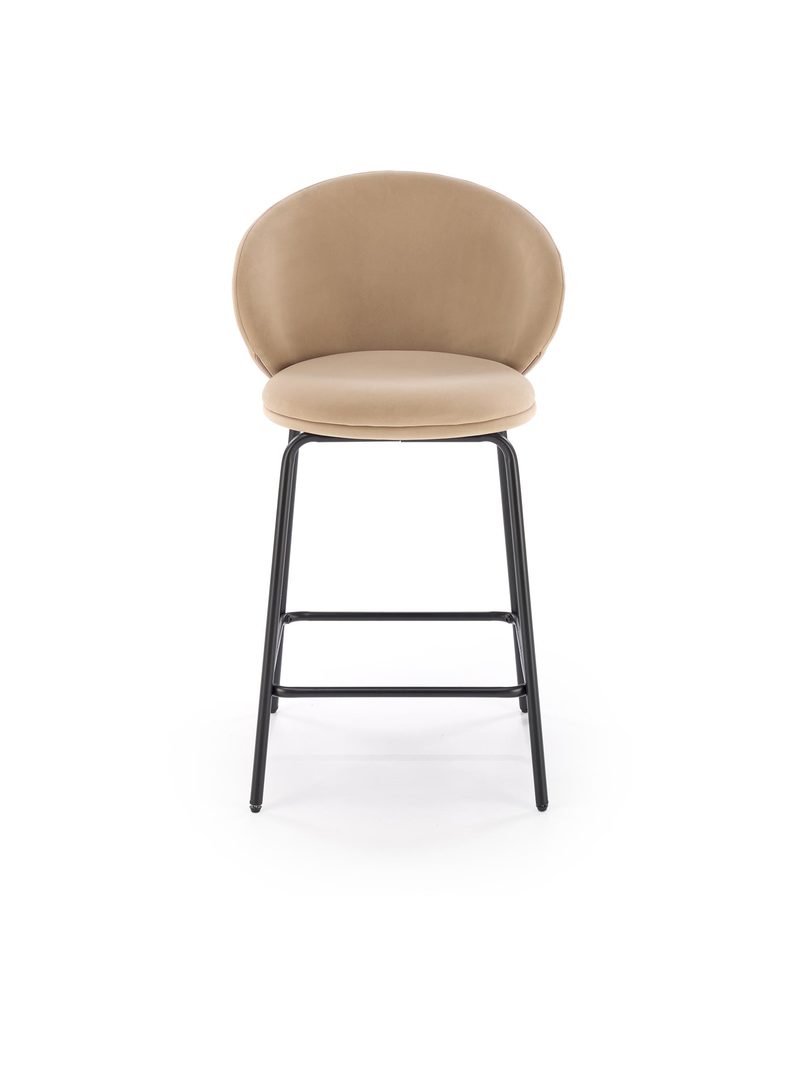Scaun bar tapiţat Moriva bej catifea Mavel 38 cu picioare negre din metal, faţă