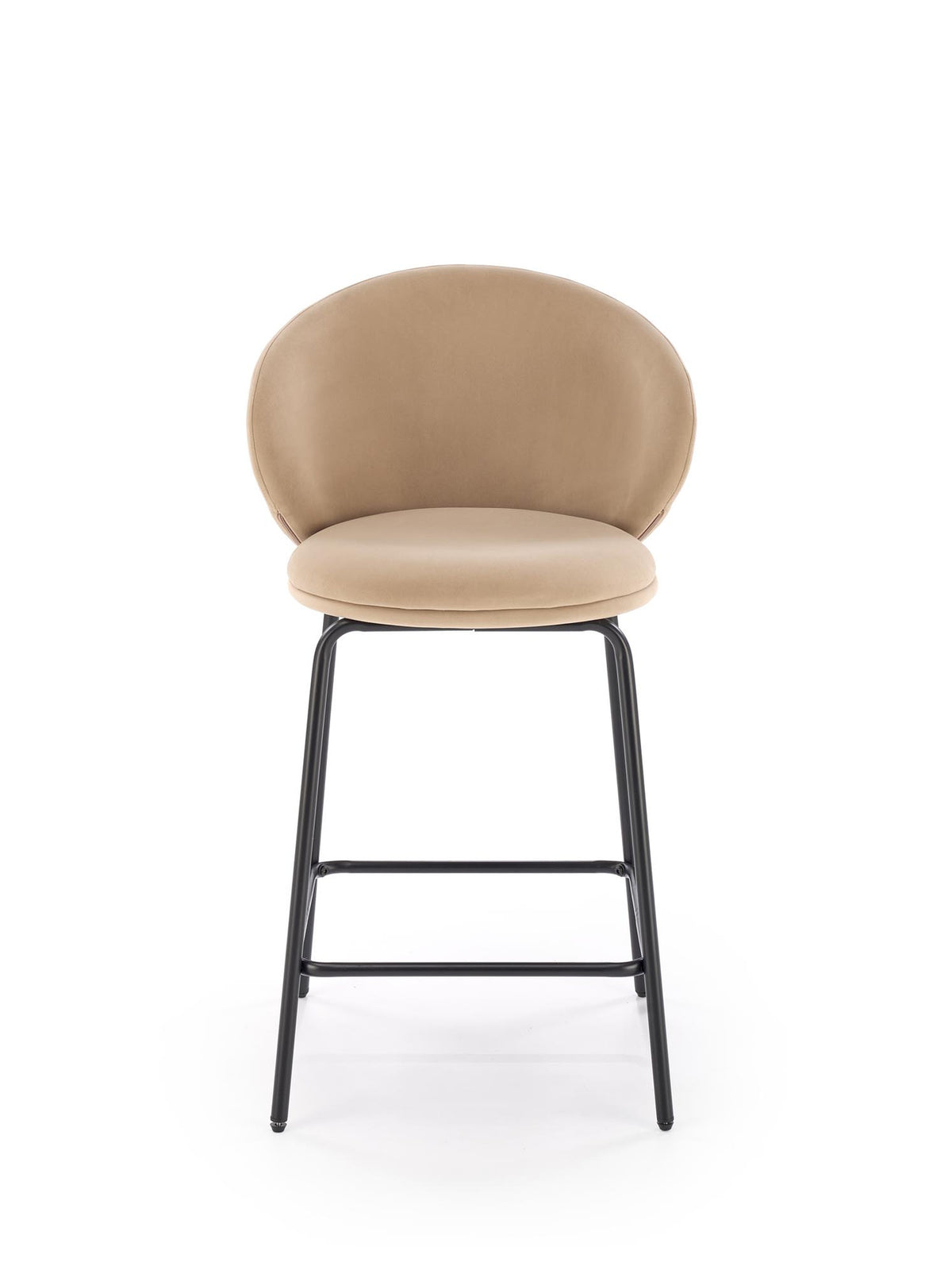 Scaun bar tapiţat Moriva bej catifea Mavel 38 cu picioare negre din metal, faţă