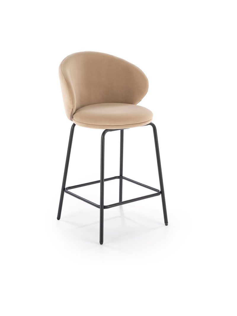 Scaun bar tapițat Moriva bej catifea Mavel 38 picioare negre metalice