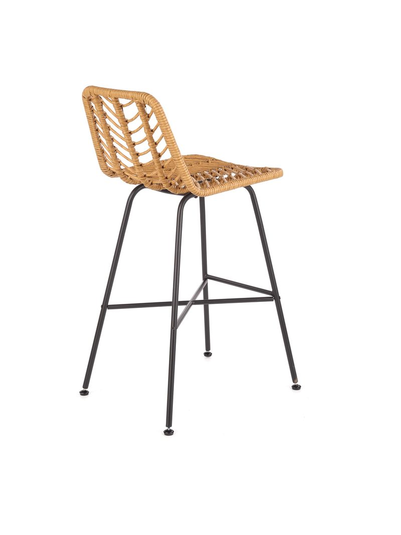 Scaun bar Kolevo cu șezut din rattan și picioare metalice negre natur