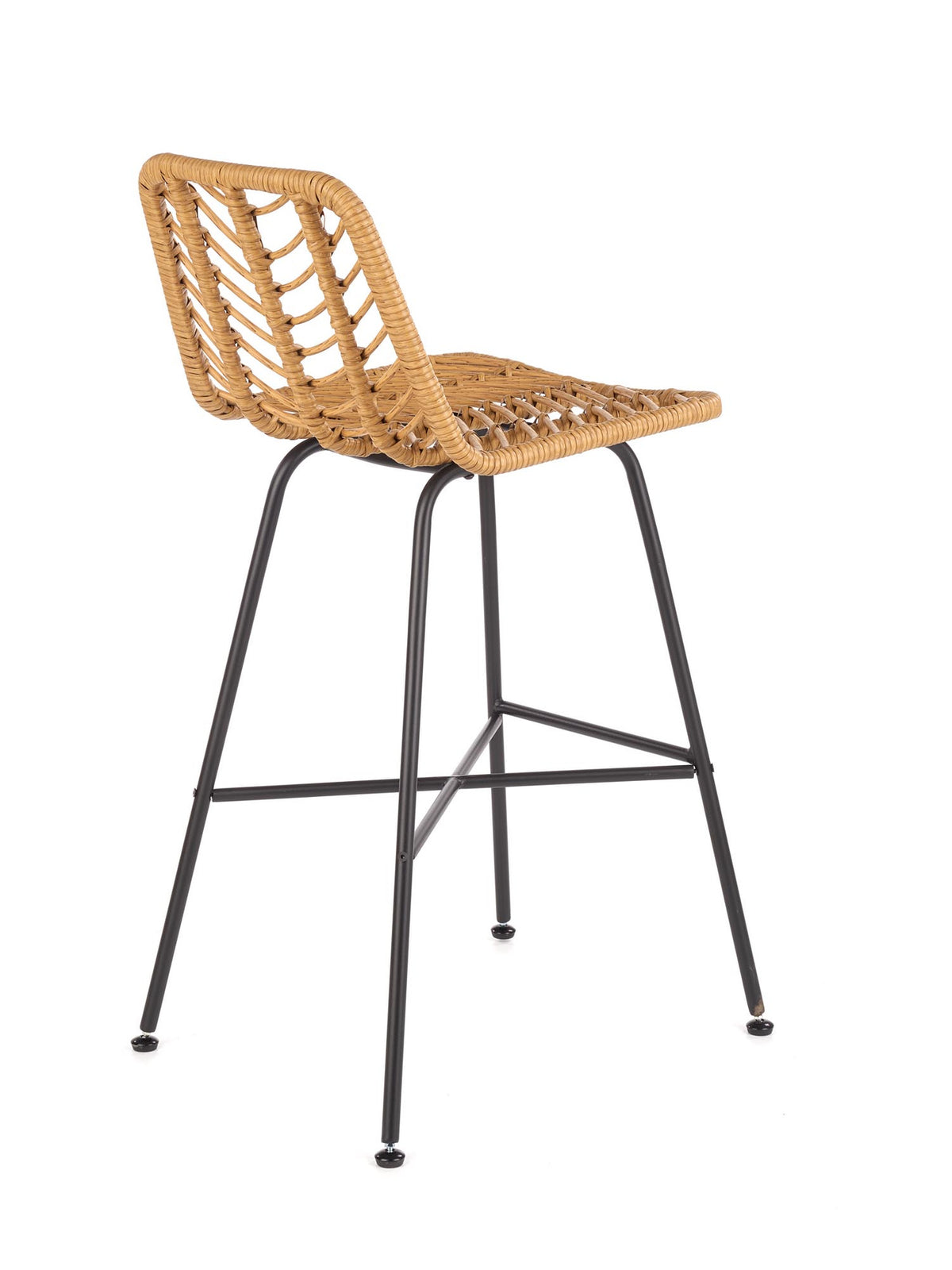 Scaun bar Kolevo cu șezut din rattan și picioare metalice negre natur