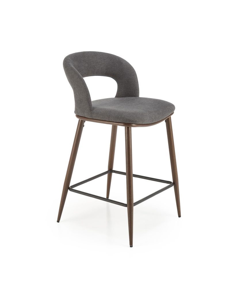 Scaun bar tapițat Viresto gri cu picioare din lemn nuc, stil Mid-Century Modern