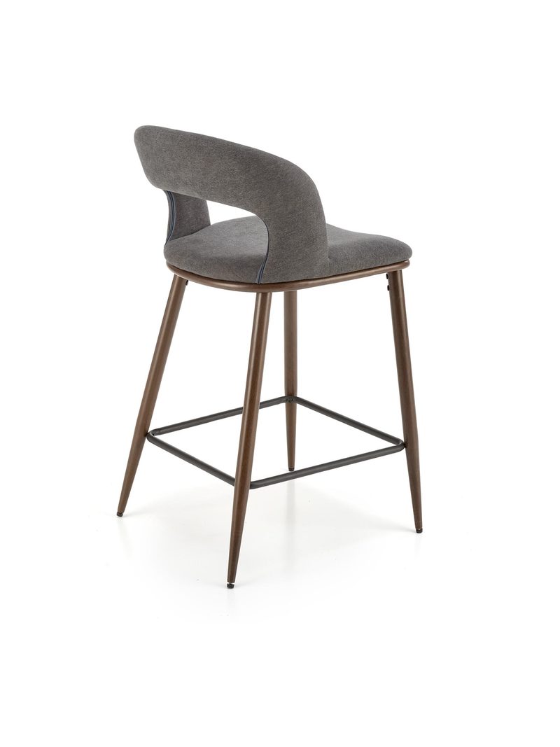 Scaun bar tapițat Viresto gri cu picioare din lemn în stil mid-century modern