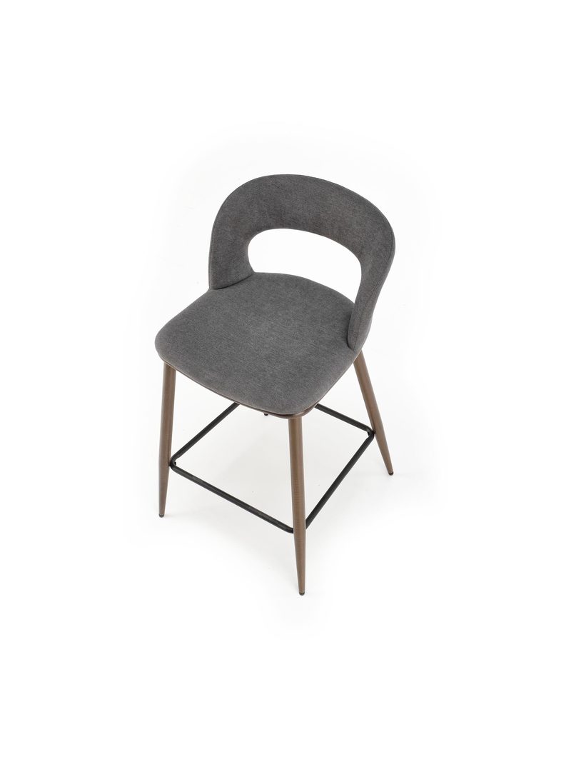 Scaun bar tapițat Viresto gri cu picioare din lemn nuc, stil Mid-Century Modern