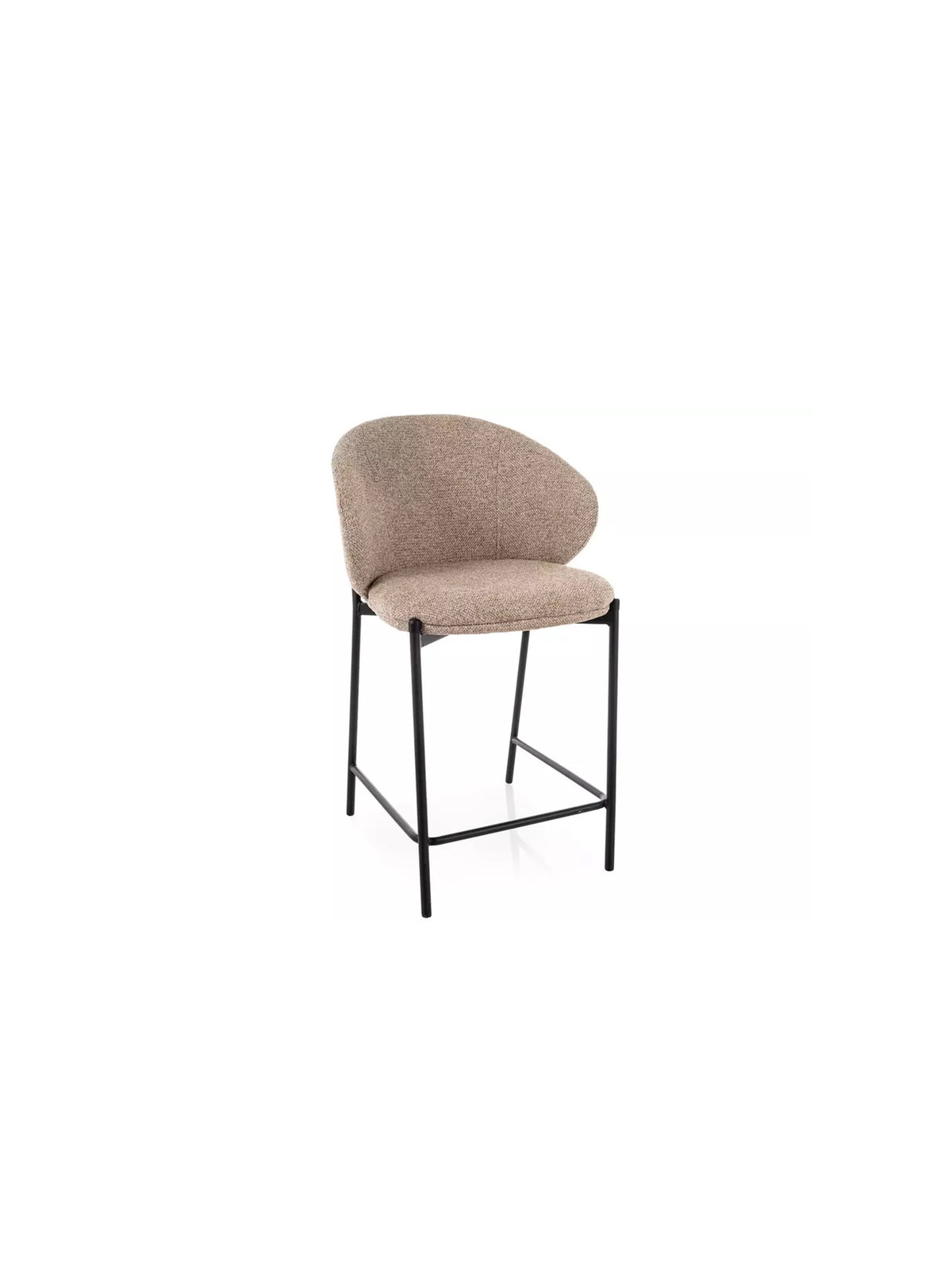 Scaun bar tapițat Morivo bej cu picioare metalice negre, stil modern organic