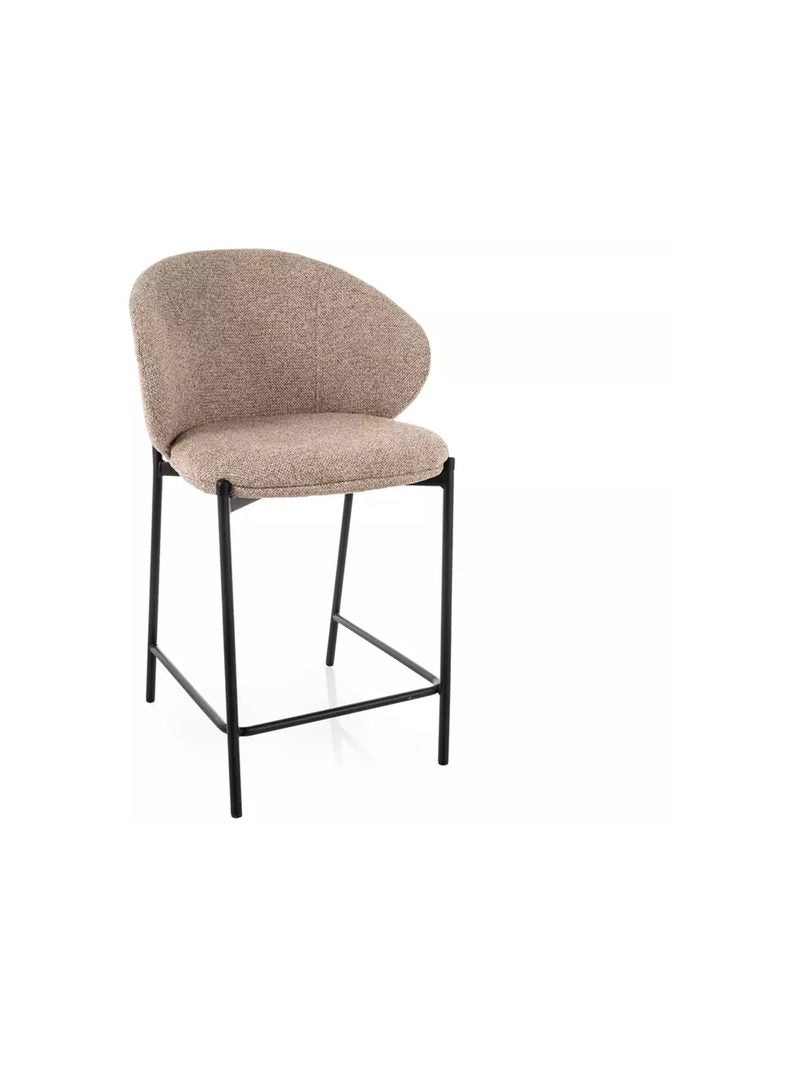 Scaun bar tapițat Morivo bej cu picioare metalice negre, stil modern organic