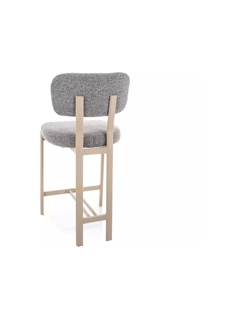 Scaun bar tapițat Seluvo gri cu picioare metalice casmir vedere din spate