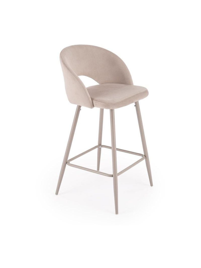 Scaun bar tapițat Zenvor bej, picioare stil casmir, material catifea