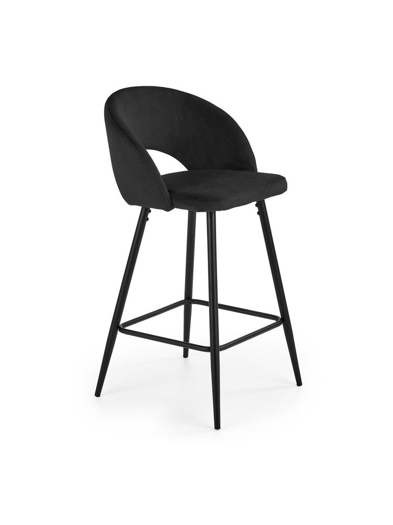 Scaun bar tapițat Zenvor negru cu picioare negre, design modern, vedere frontală