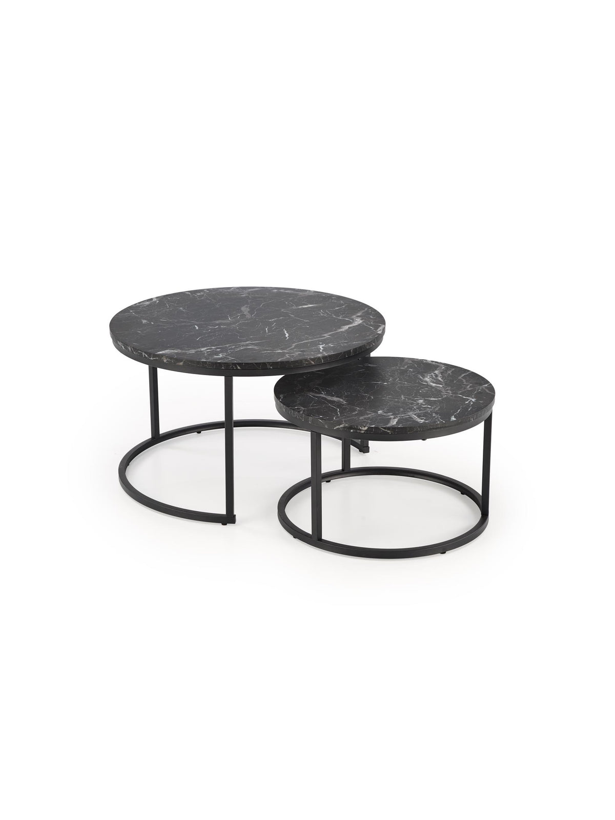 Set 2 măsuțe de cafea Kavino cu blat negru marmorat și picioare negre