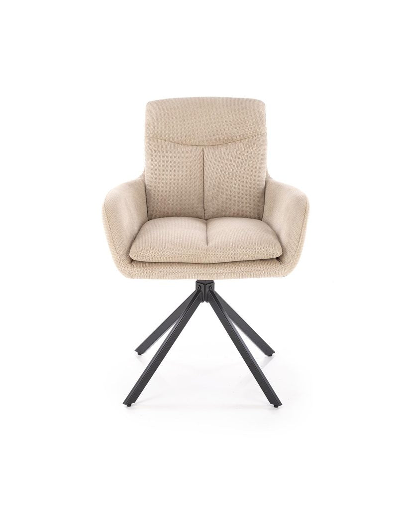 Scaun tapitat Cario rotativ cu material textil bej Vardo 28 și picioare negre metalice