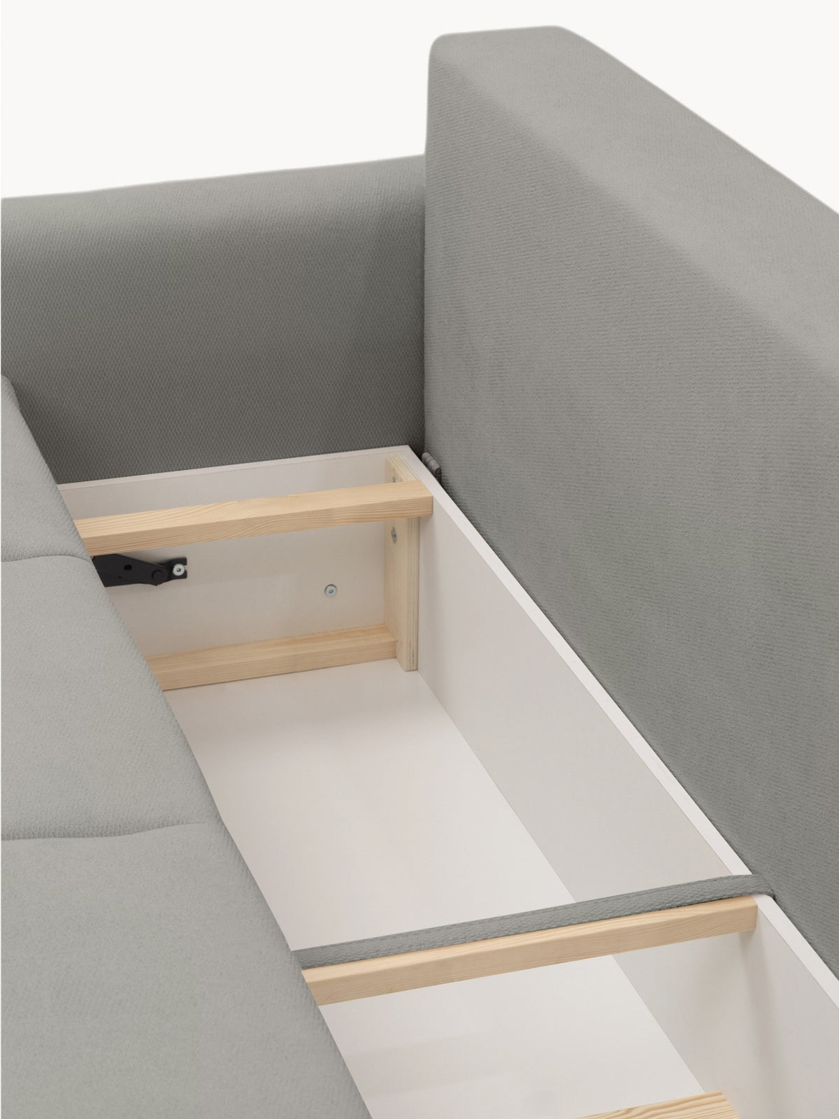 Canapea Capri gri material Vela 86 cu spațiu de depozitare deschis