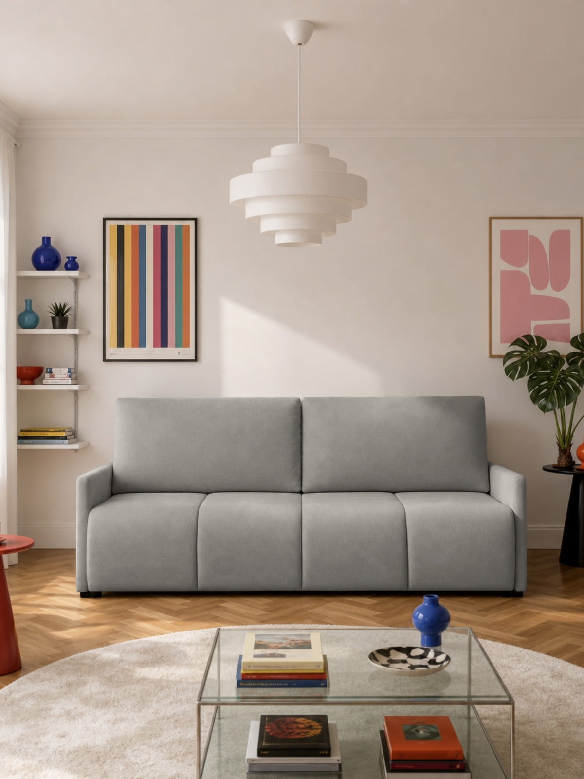 Canapea Capri gri material Vela 86 textil modernă extensibilă pentru trei persoane