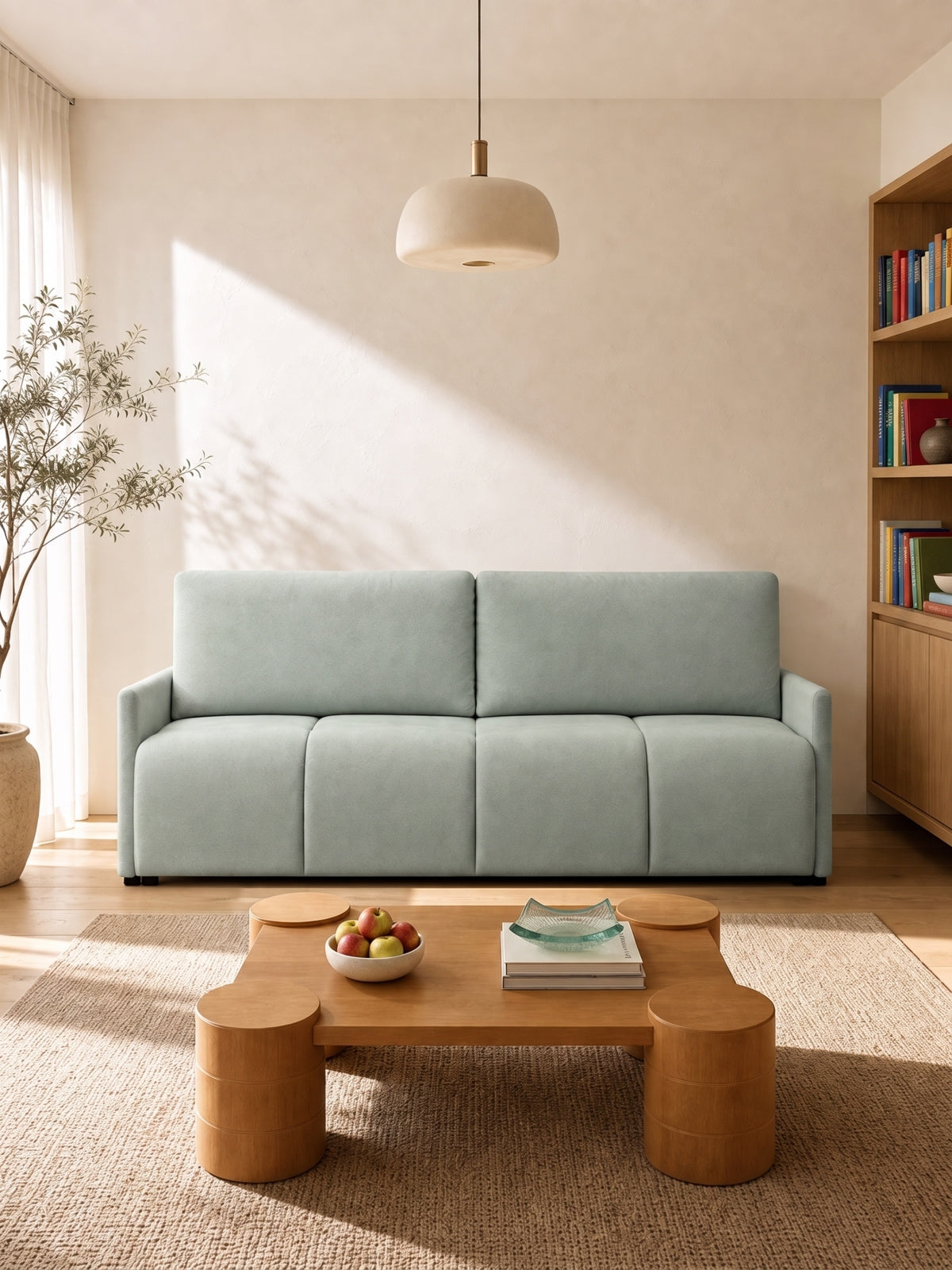 Canapea Capri verde din material Vela 34, vedere frontală, cu funcție de dormit