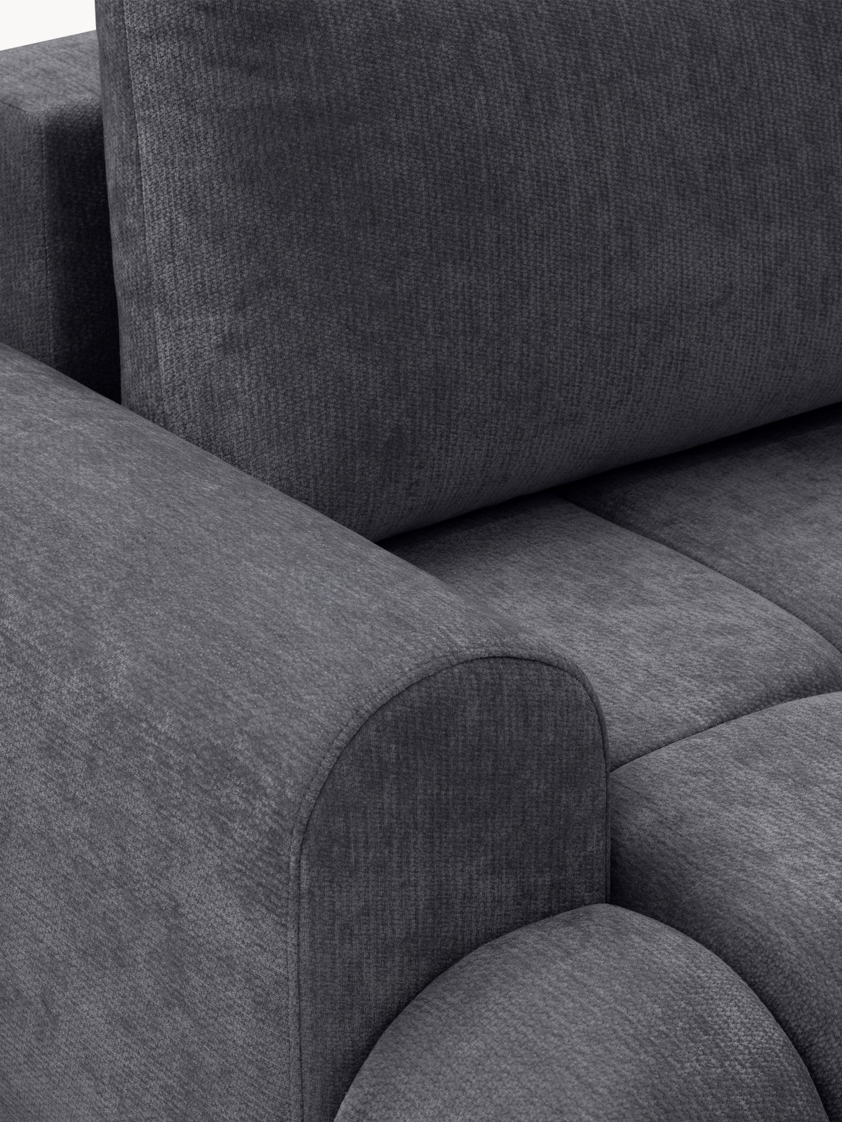 Canapea Lutario extensibilă, material textil Vibe 95 gri, detaliu pe cotieră