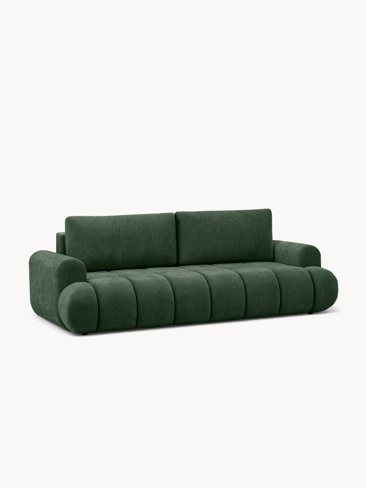 Canapea Lutario verde din szenil Vibe 39, trei locuri, cu funcție de dormit, vedere frontală