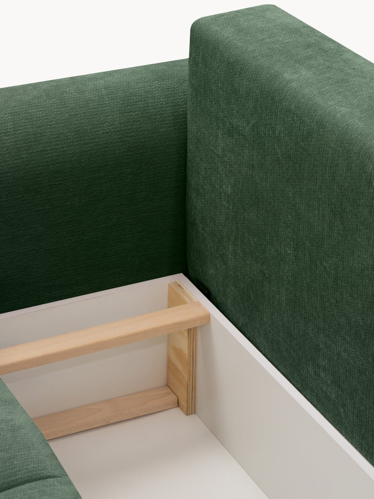 Canapea verde Lutario cu șezut extensibil și material șenil Vibe 39, detaliu cadru