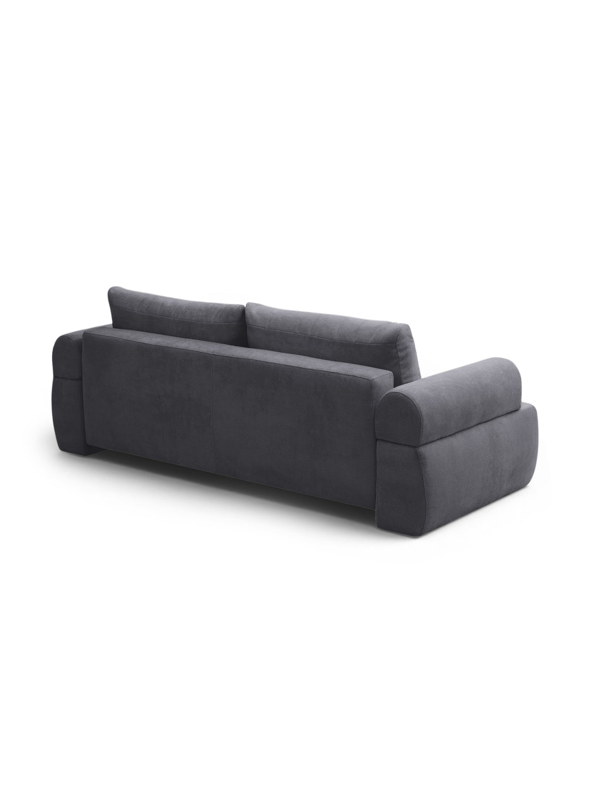 Canapea Mavelia cu funcție de dormit gri închis material împletit Kiara vedere din spate