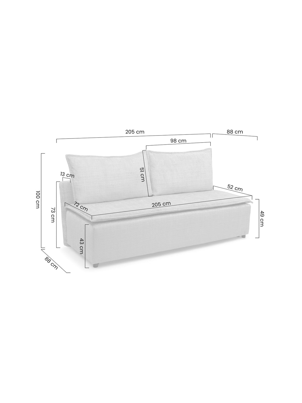Canapea extensibilă Firioza cu compartiment pentru depozitare și două perne, latime 205 cm
