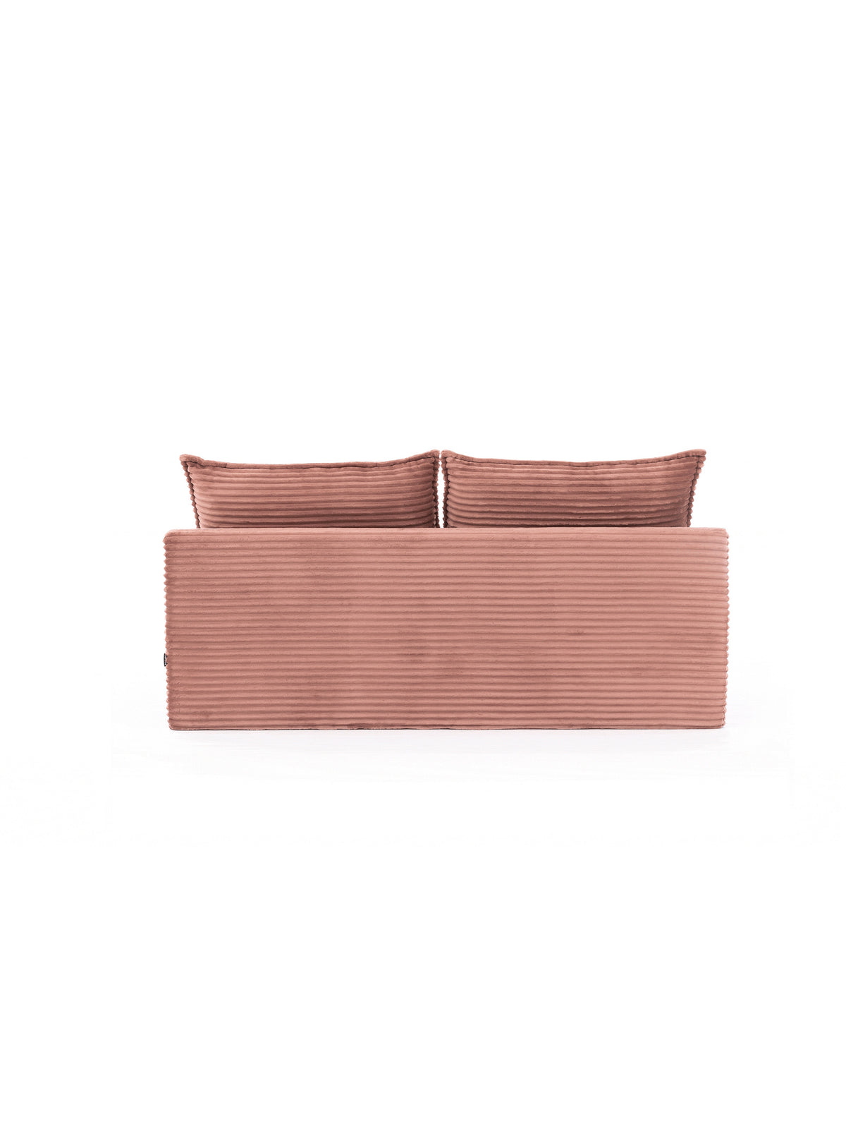 Canapea extensibilă Firioza cu spațiu de depozitare, vedere din spate, material roz cu dungi