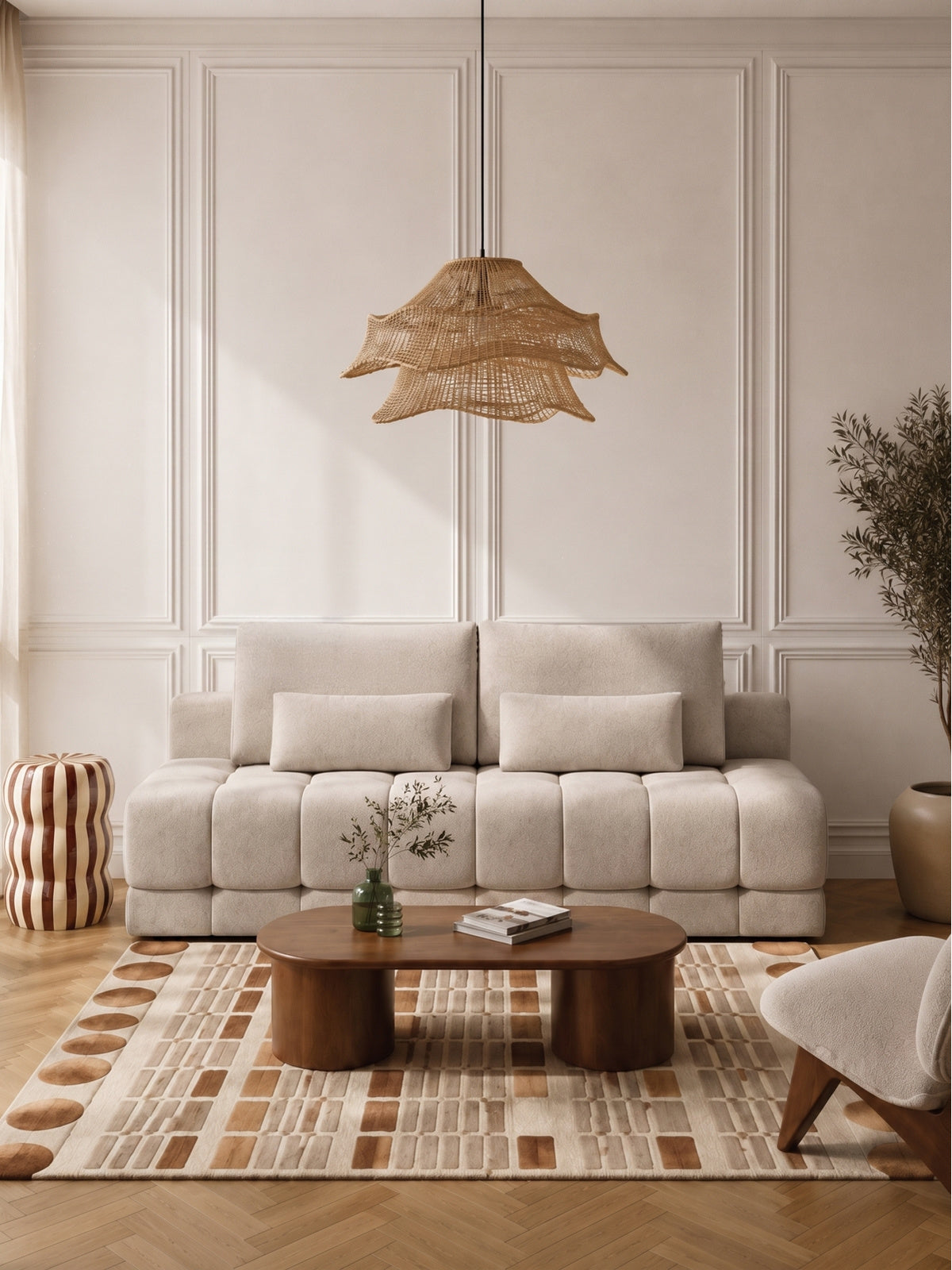 Canapea Tuko extensibilă cu spațiu depozitare, material textil bej Freya 210.03, vedere frontală