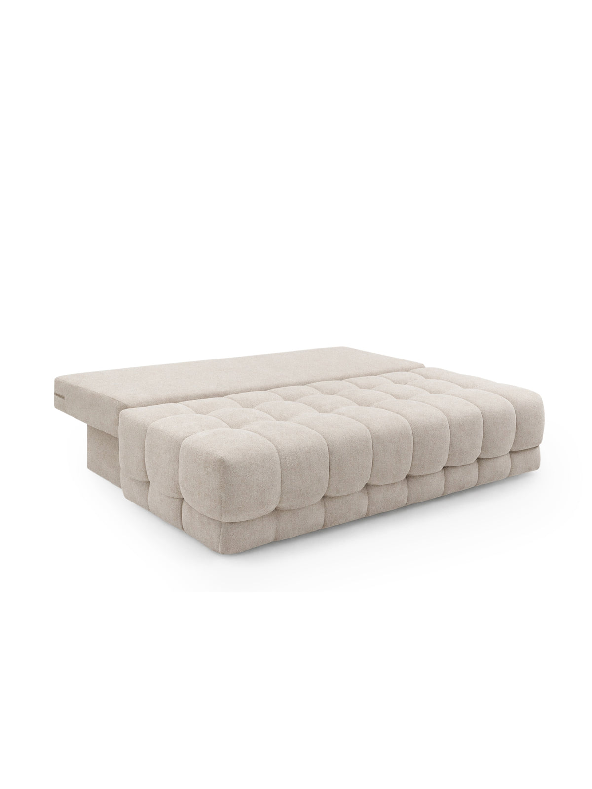 Canapea extensibilă Tuko bej cu material hidrofob Murano 833, cu aspect matlasat, deschisă