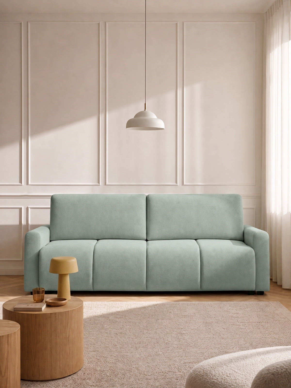 Canapea Velaro trei locuri, țesătură tricotată verde Vela 34, design modern