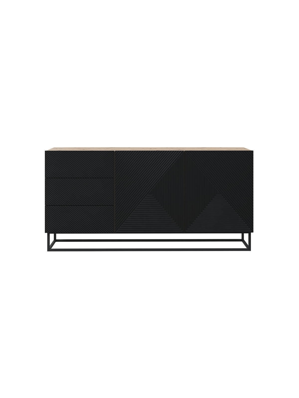 Comoda 167 cm Asha cu baza metalică - artizanală / Negru mat