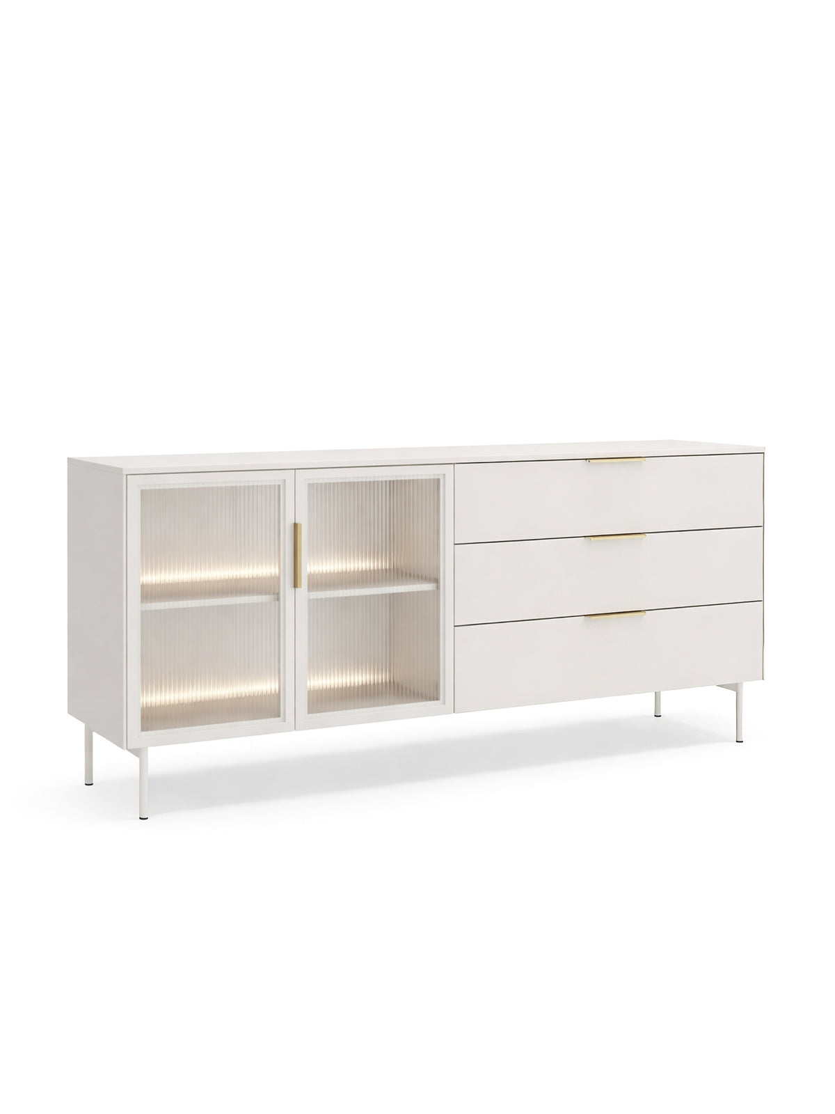 Comodă Auri 181 cm casmir cu trei sertare și iluminare LED