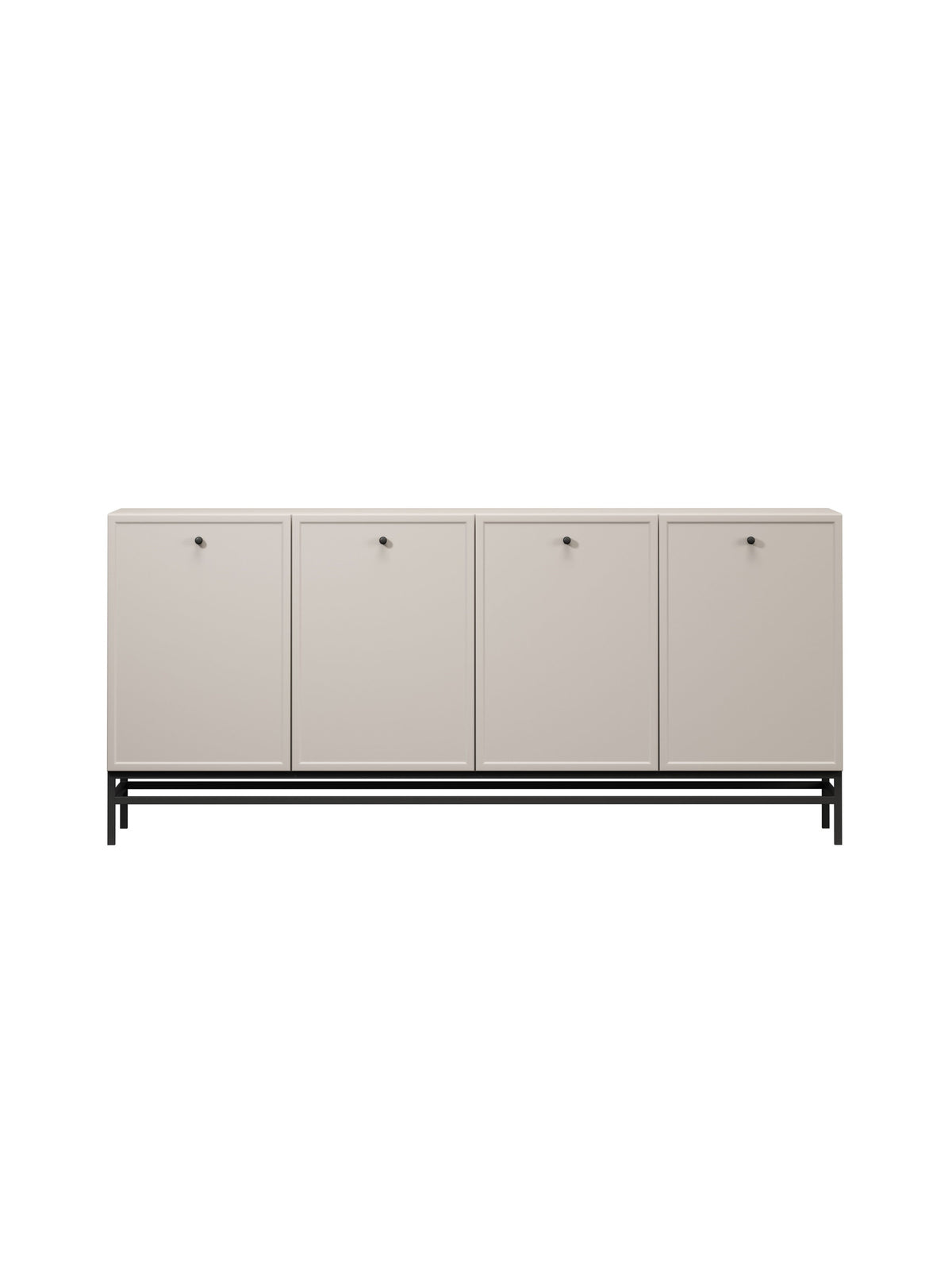 Comodă Lorini 200 cm casmir cu mânere negre și cadru metalic negru