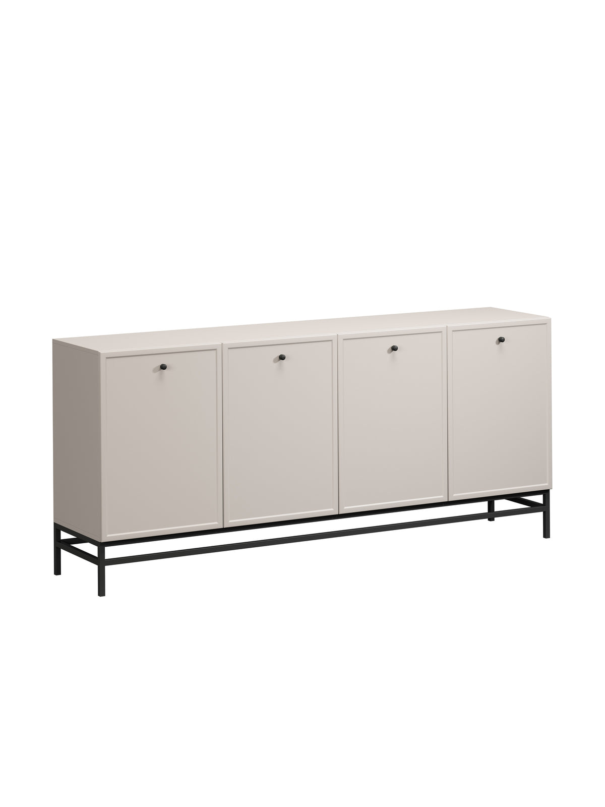 Comodă Lorini 200 cm culoare casmir cu mânere negre și cadru metalic, vedere frontală