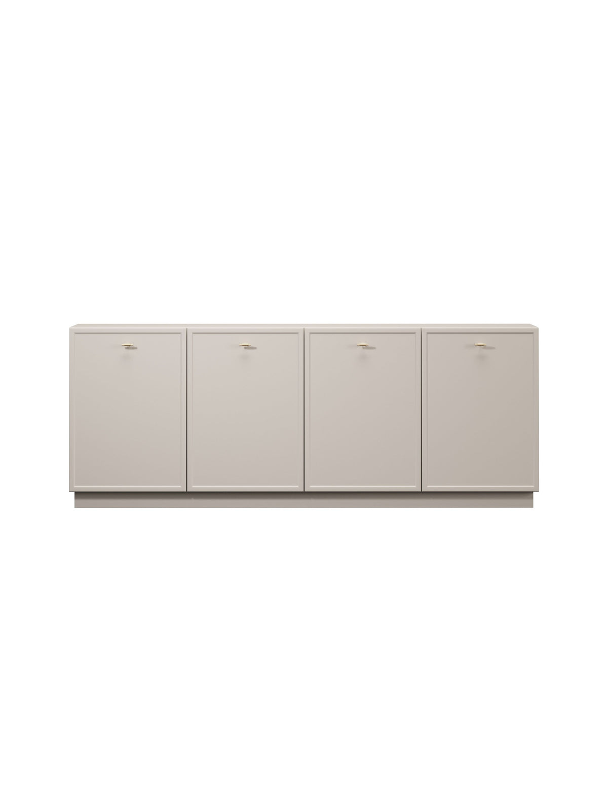 Comodă Lorini 200 cm cu patru uși în culoare casmir cu mânere aurii T-bar