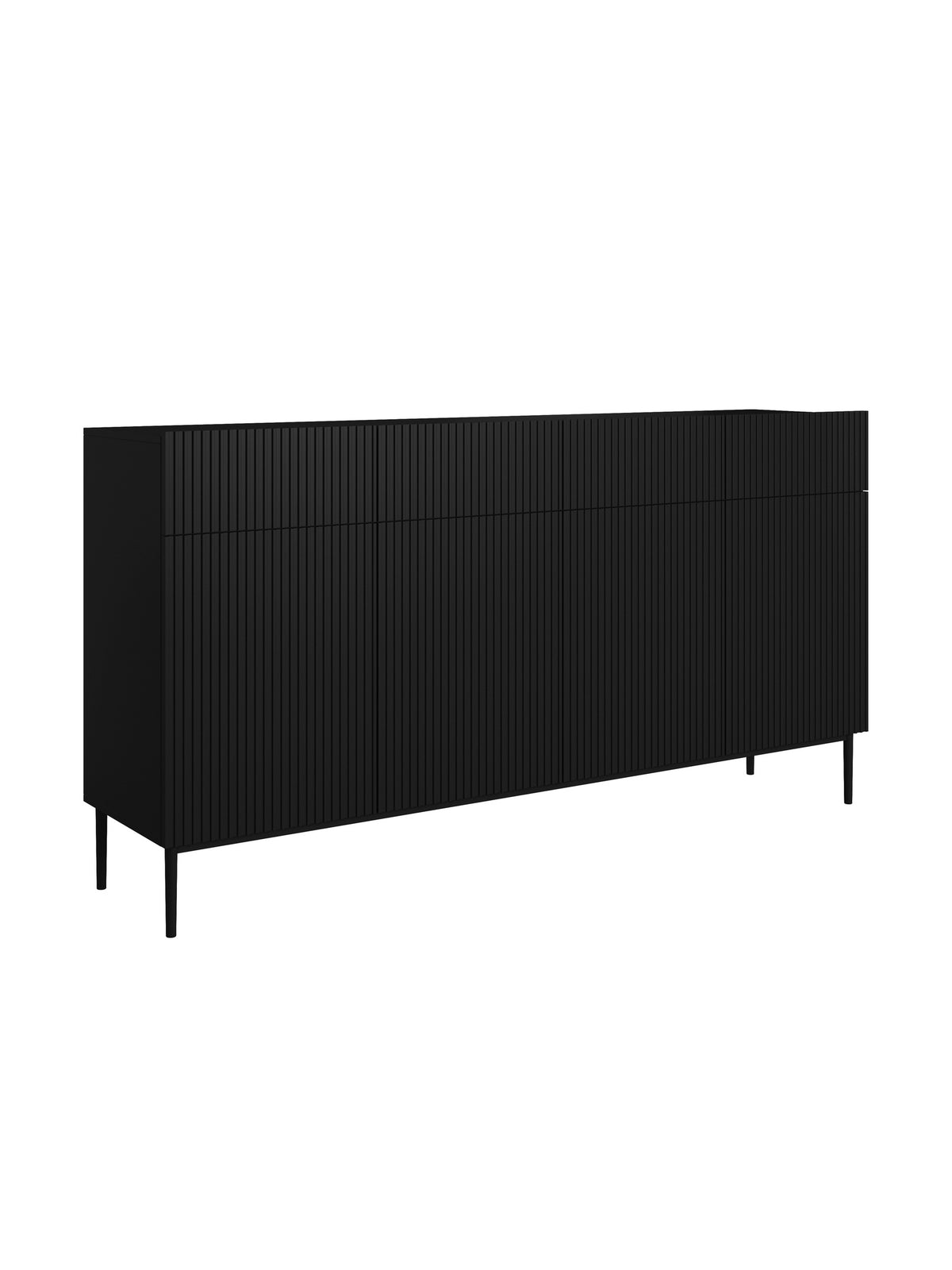 Comodă cu patru uși Nicole 200 cm negru mat cu front striat și picioare negre