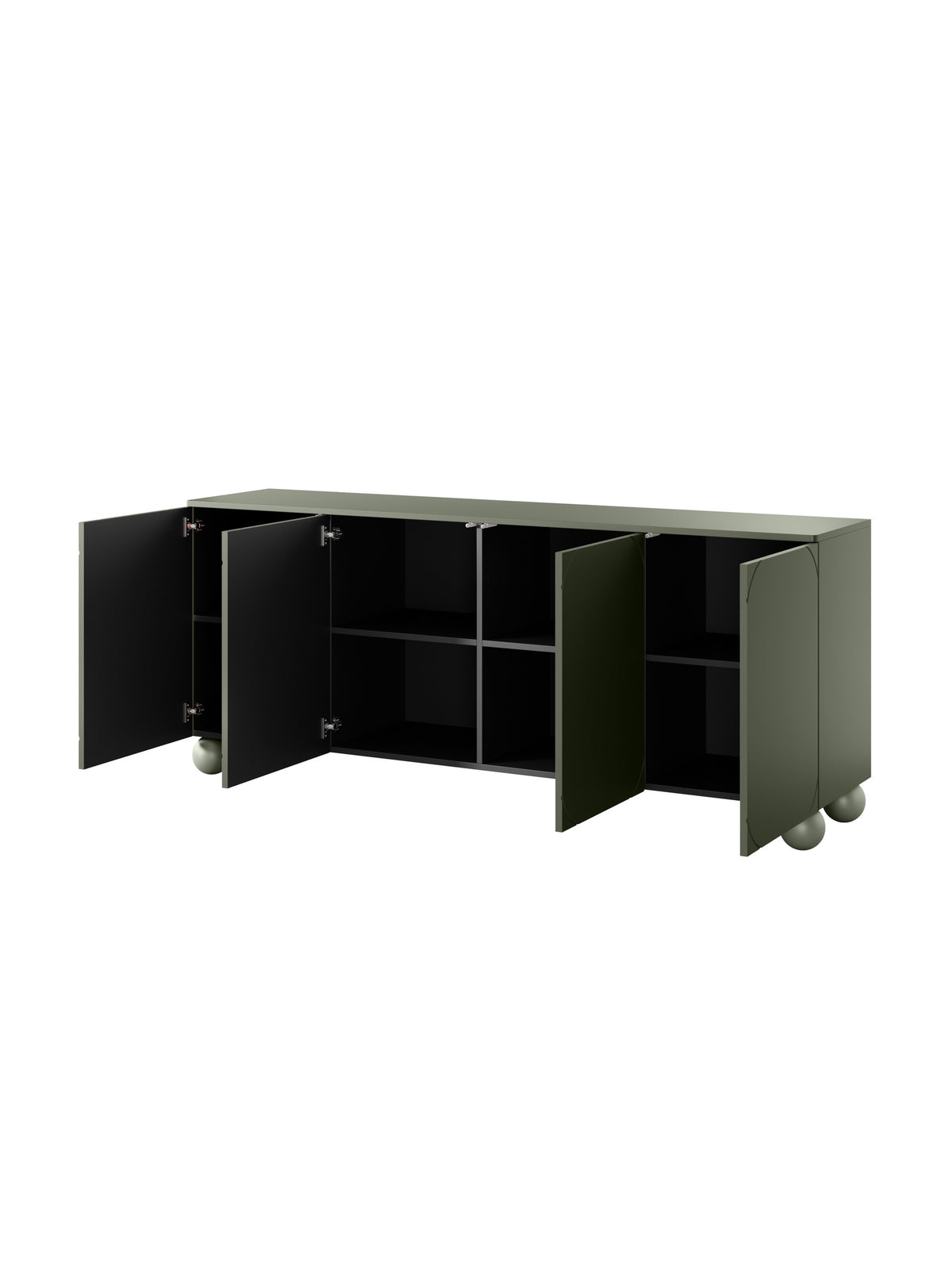 Comodă Sonatia II 200 cm olive cu patru uși și picioare rotunde