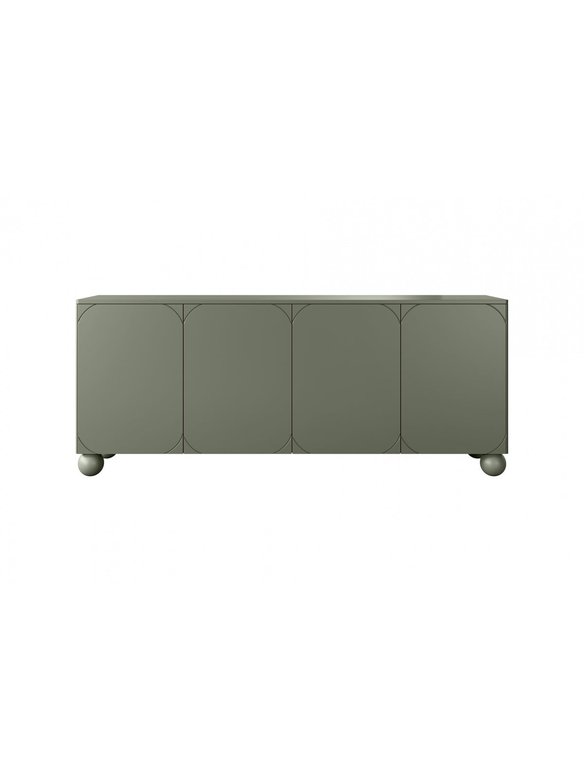 Komoda Sonatia II 200 cm czterodrzwiowa oliwkowa z kulistymi nogami front gładki