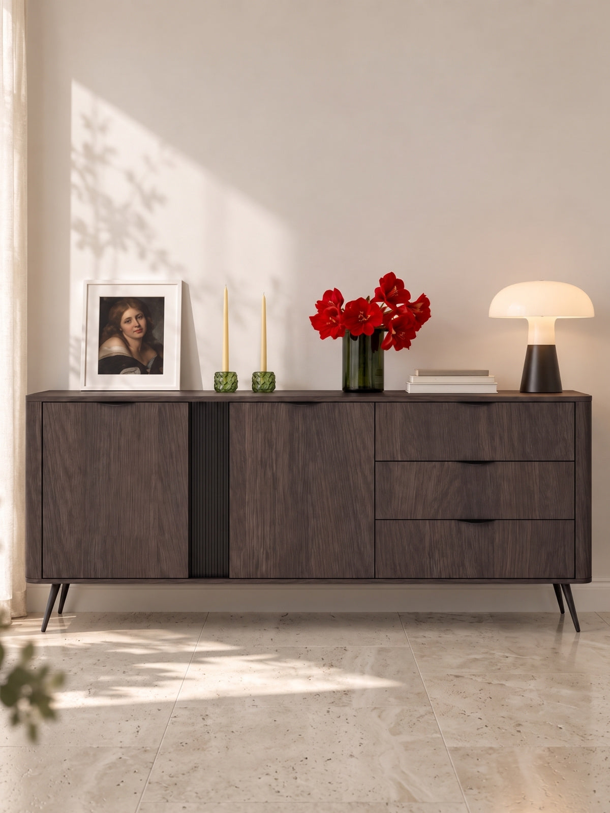 Comoda Edrin 195 cm cu sertare - stejar dunin / negru